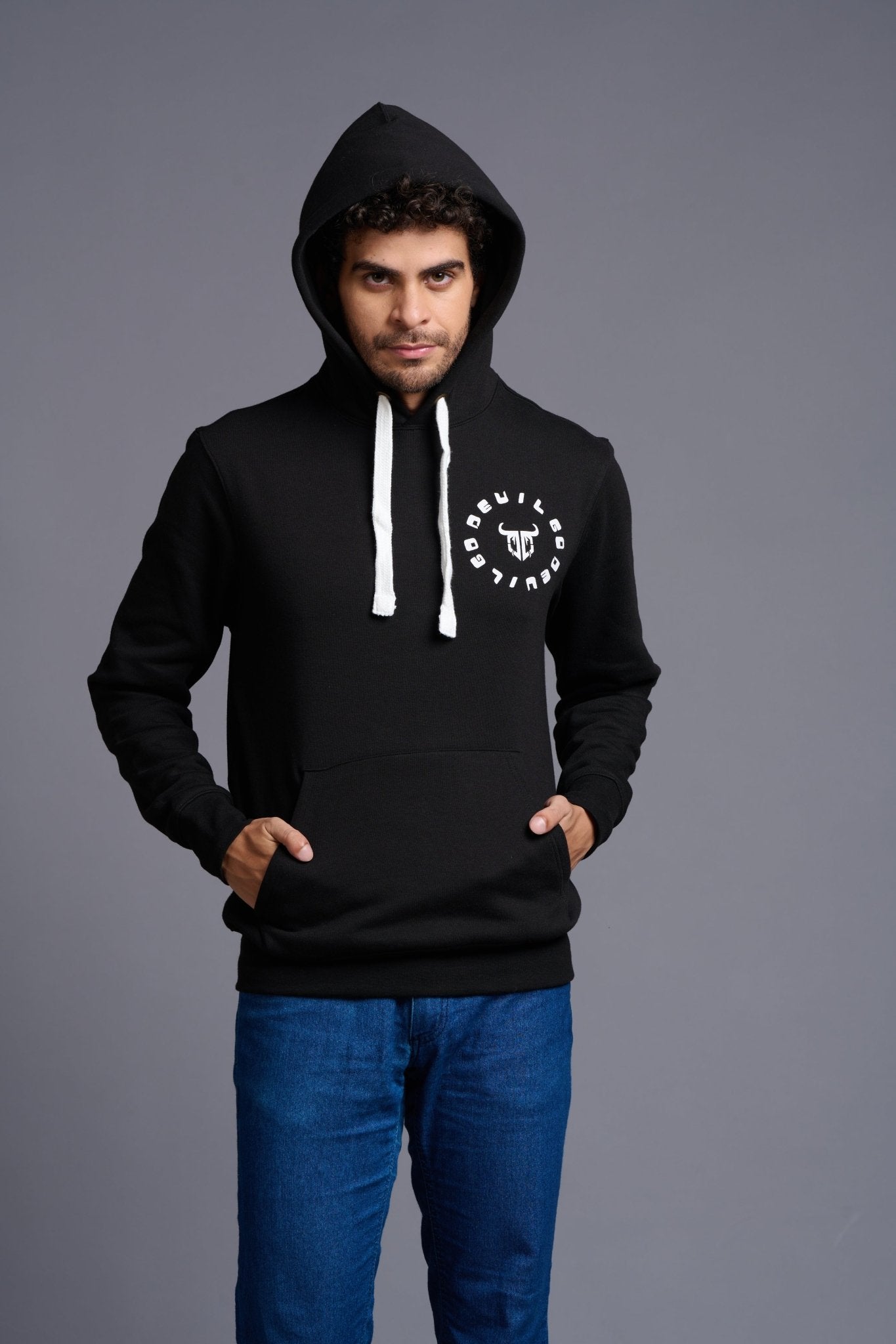 Devil Printed Black Hoodie for Men - Go Devil