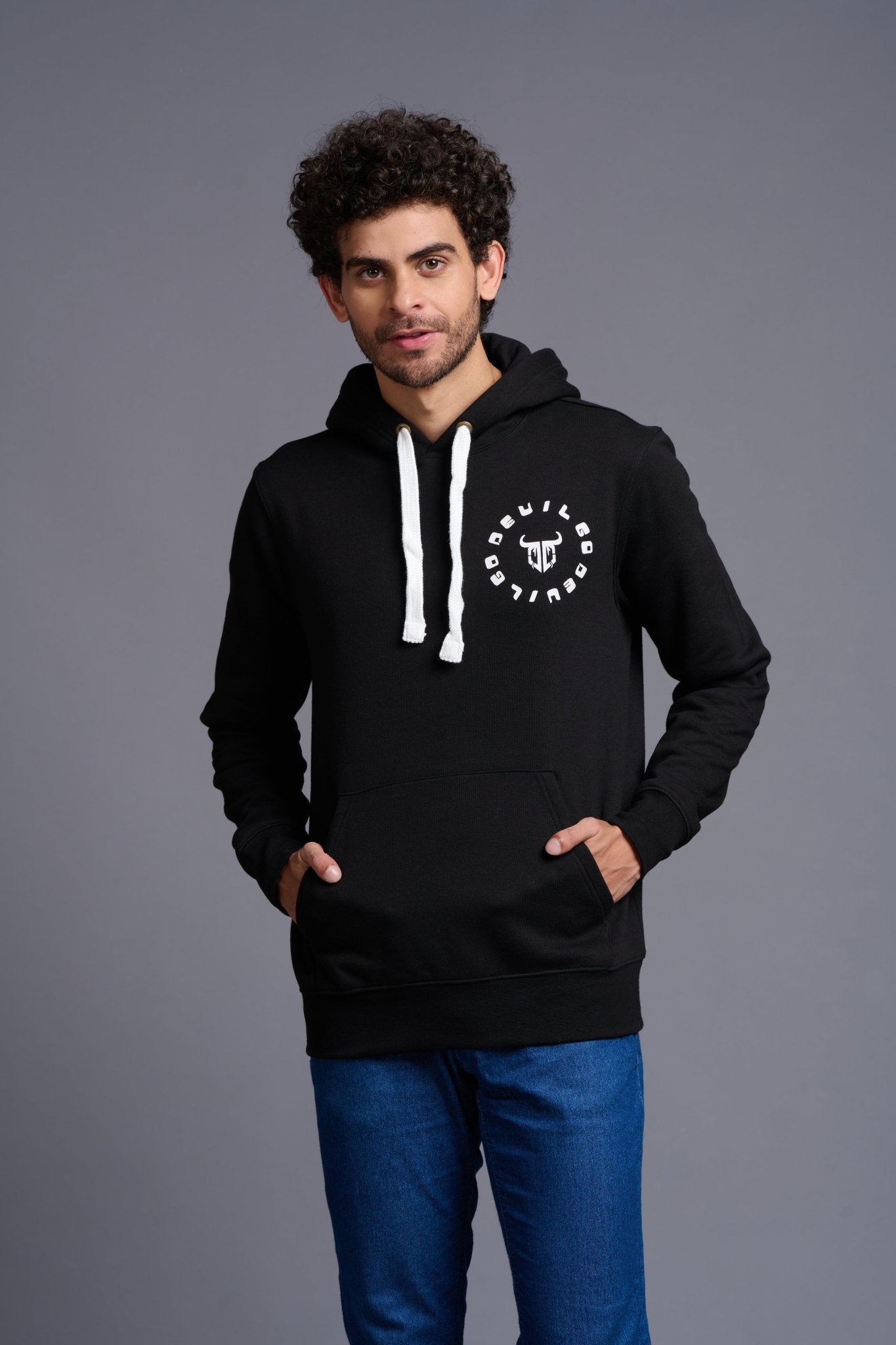 Devil Printed Black Hoodie for Men - Go Devil