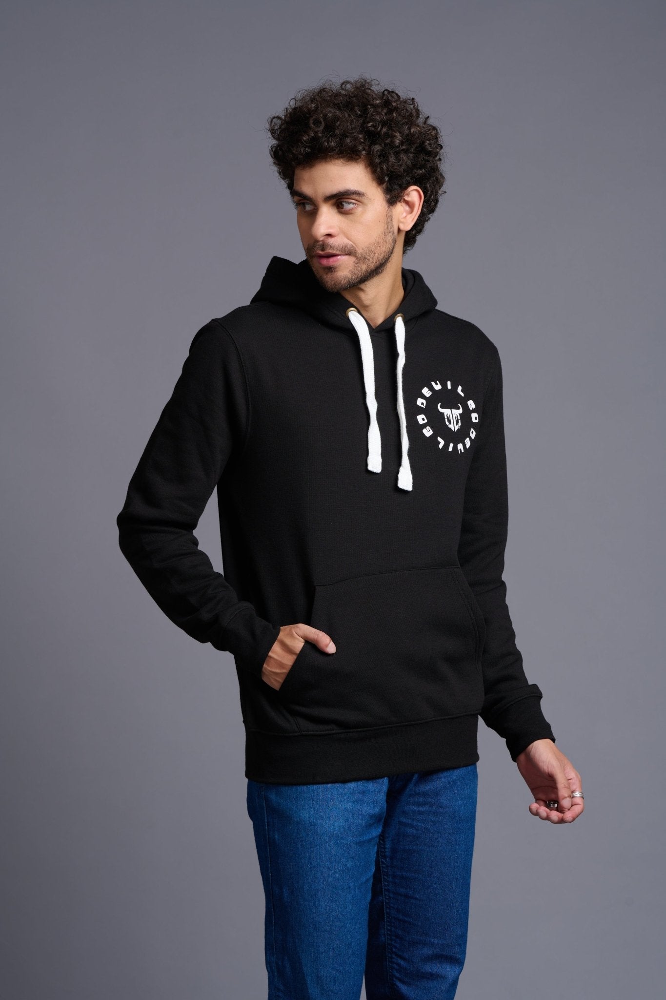 Devil Printed Black Hoodie for Men - Go Devil