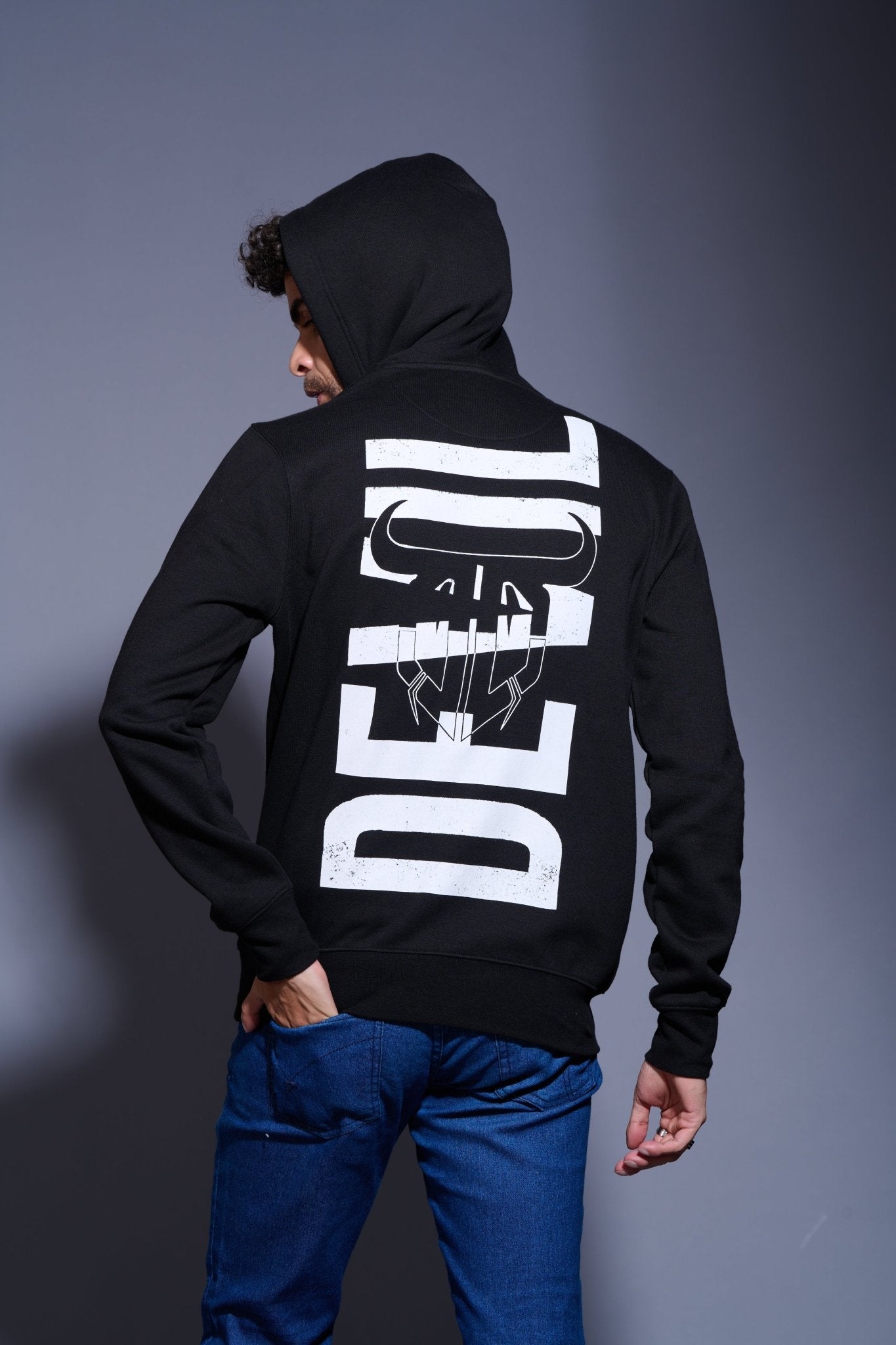 Devil Printed Black Hoodie for Men - Go Devil