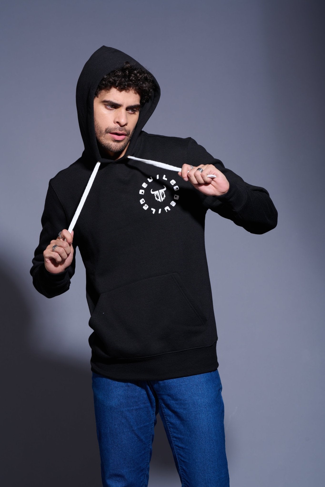 Devil Printed Black Hoodie for Men - Go Devil