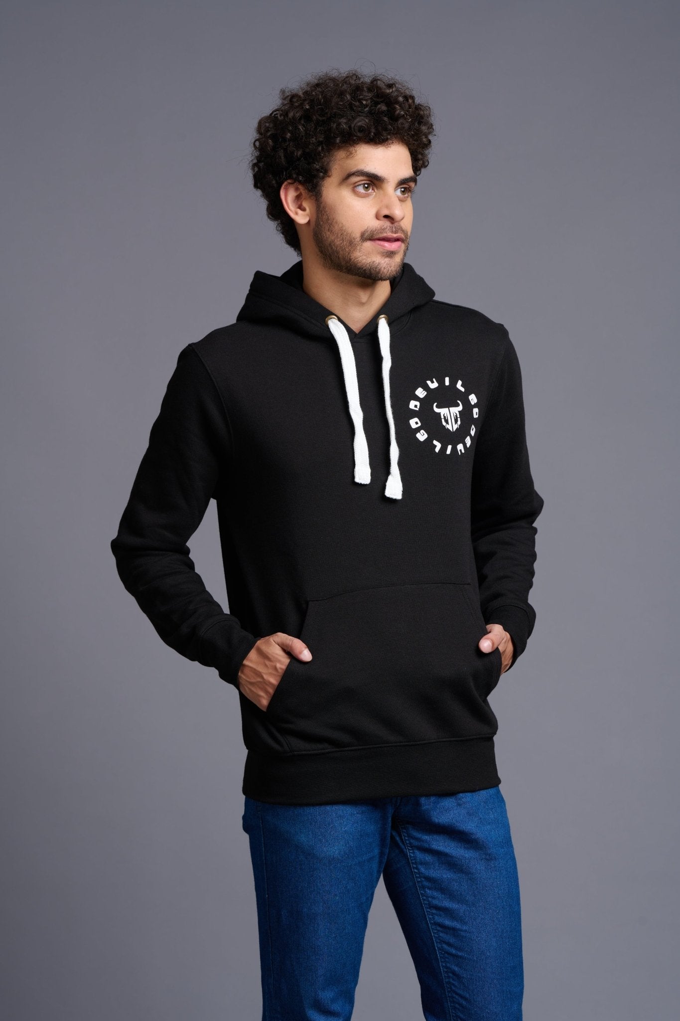 Devil Printed Black Hoodie for Men - Go Devil