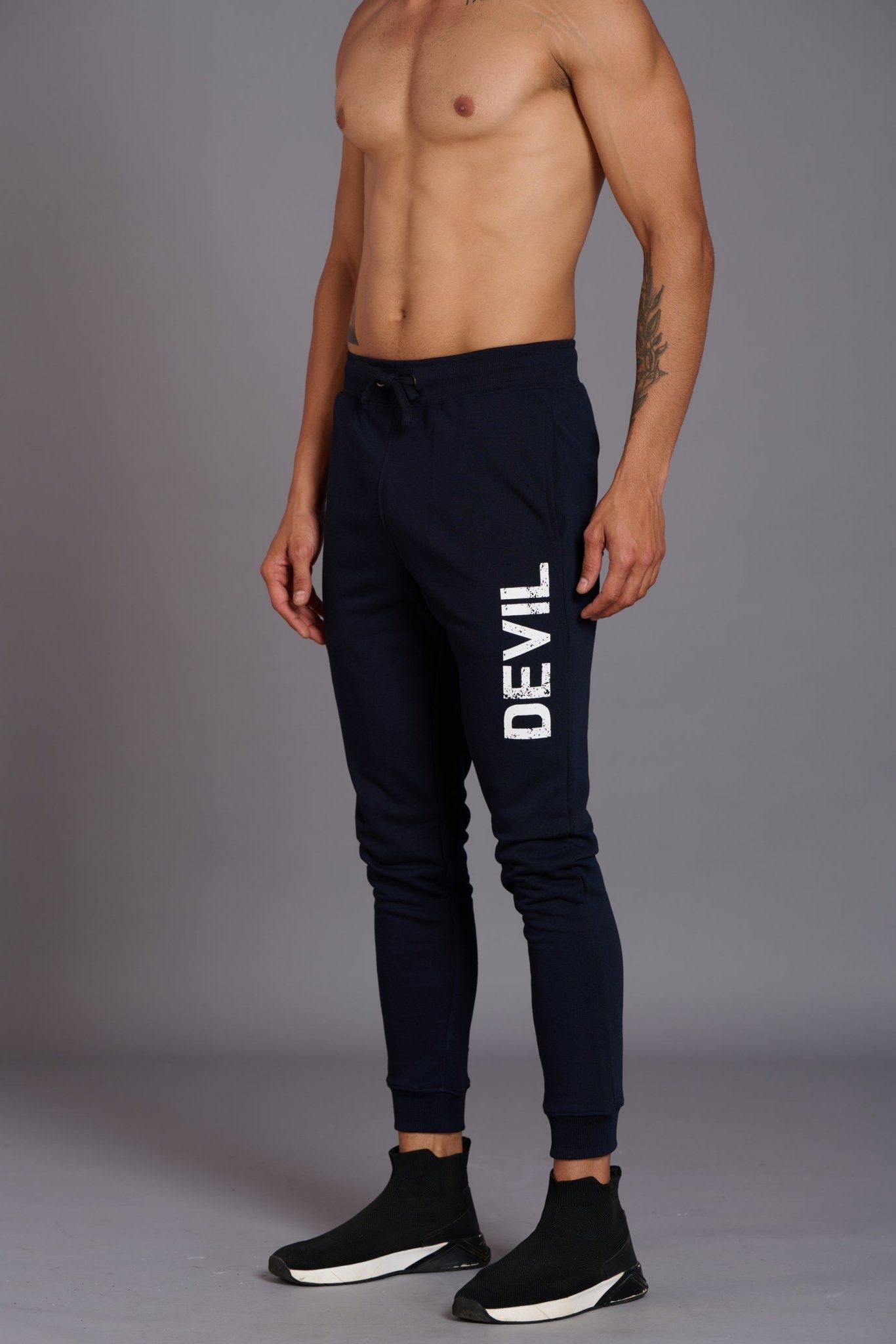 Devil Printed Black Joggers for Men - Go Devil