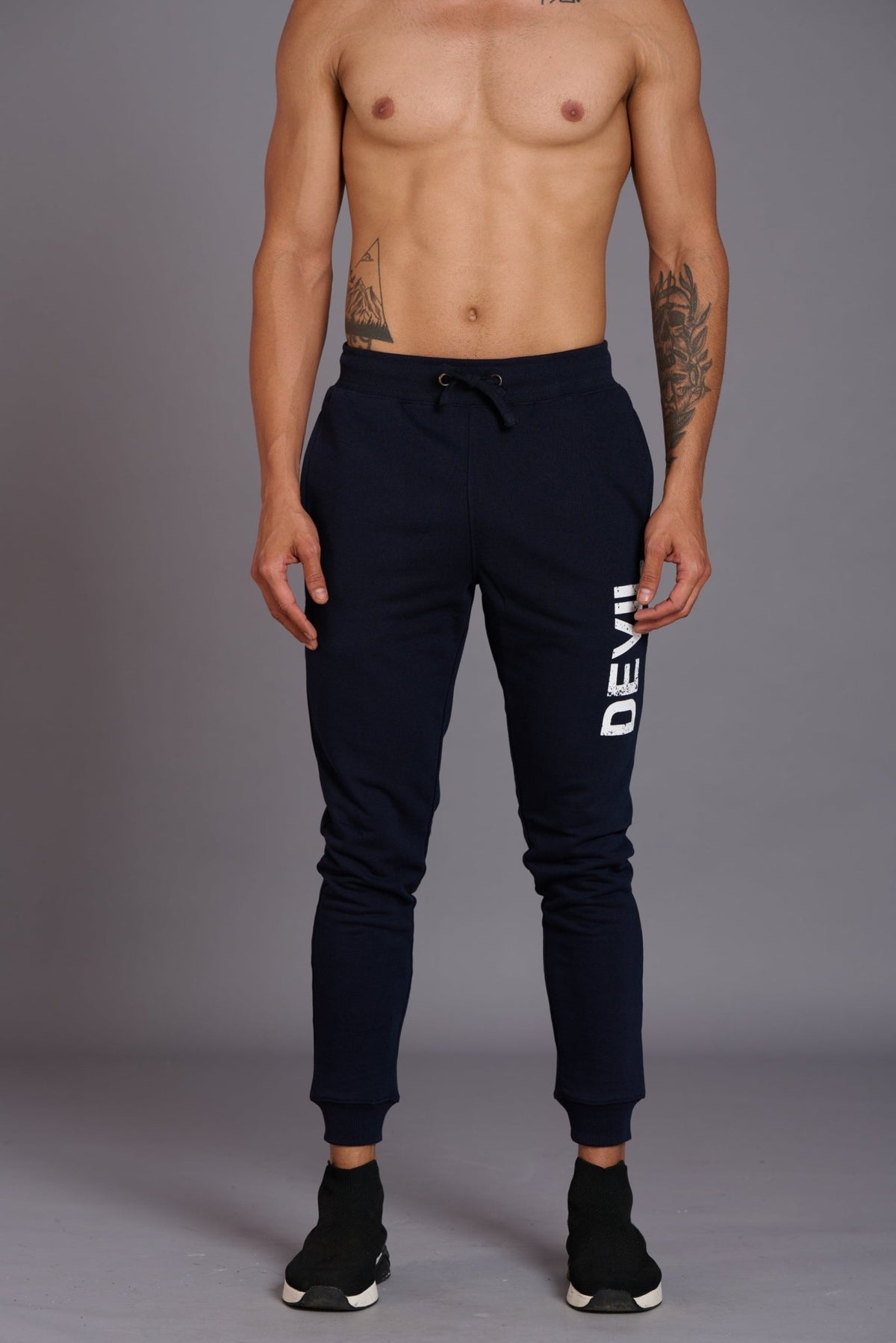 Devil Printed Black Joggers for Men - Go Devil