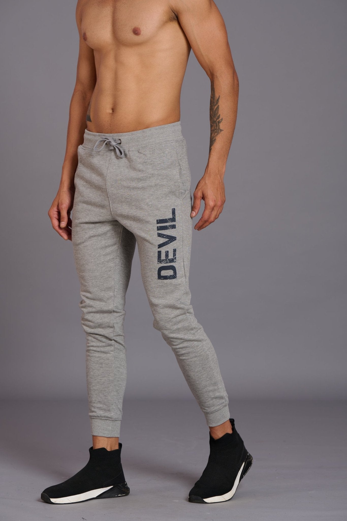 Devil Printed Grey Joggers for Men - Go Devil