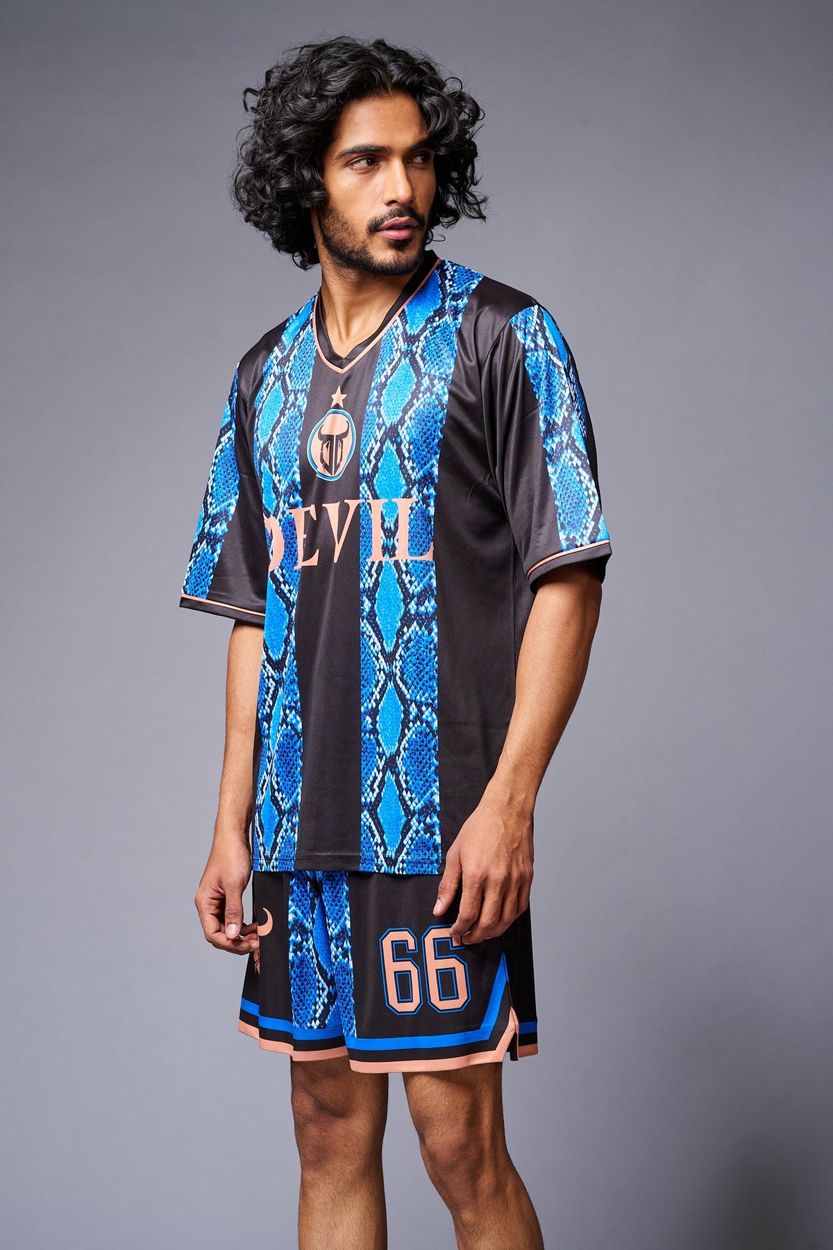 Devil Printed Snake Design Blue & Black Co-ord Set for Men - Go Devil