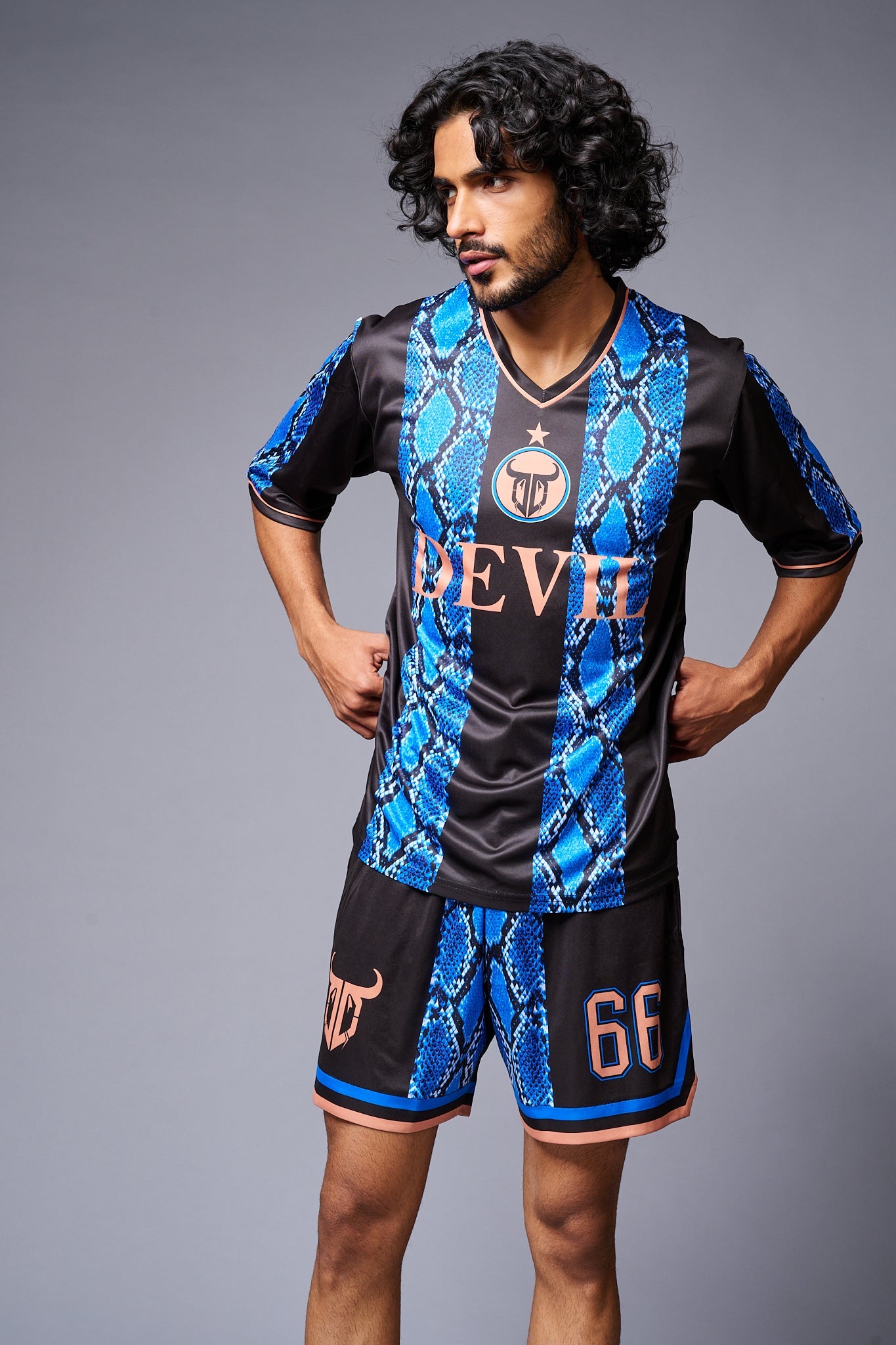 Devil Printed Snake Design Blue & Black Co-ord Set for Men - Go Devil