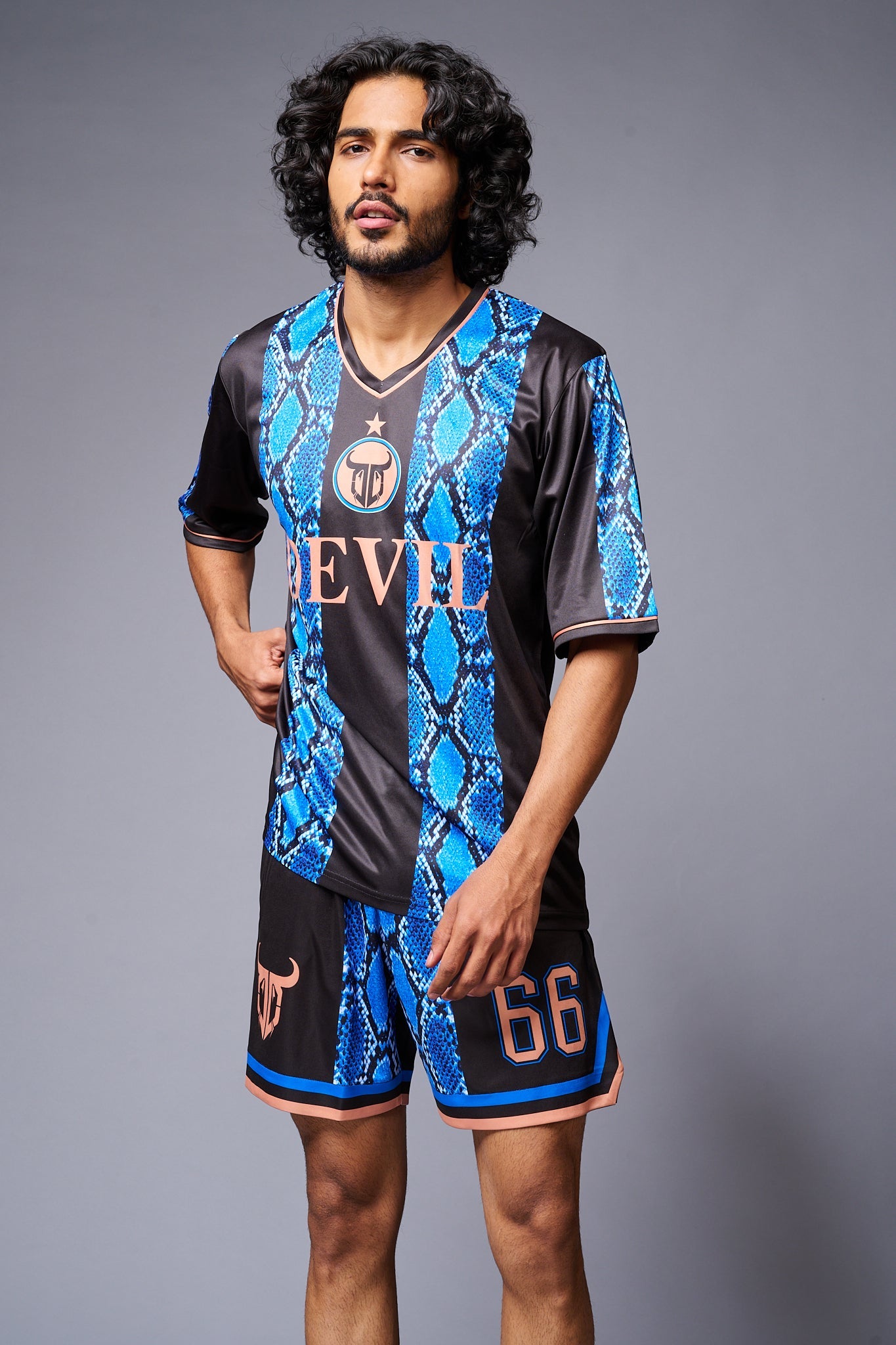 Devil Printed Snake Design Blue & Black Co-ord Set for Men - Go Devil