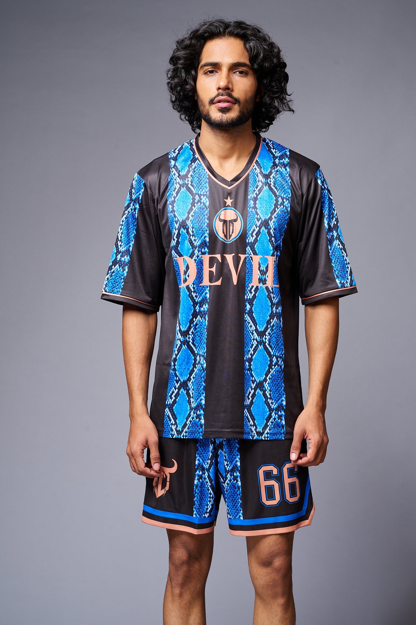 Devil Printed Snake Design Blue & Black Co-ord Set for Men - Go Devil