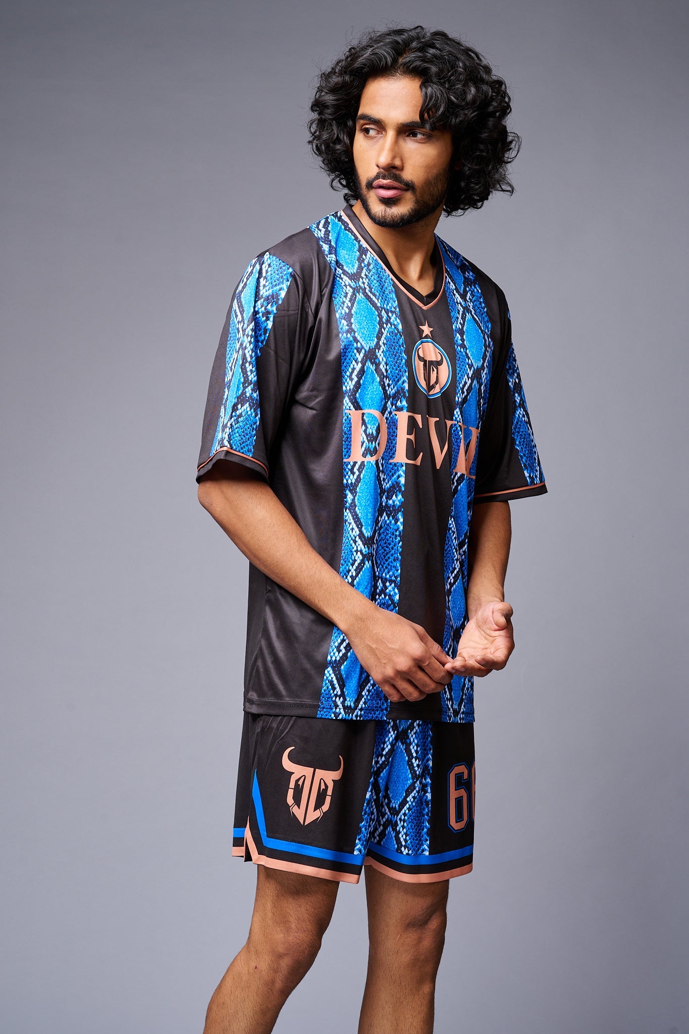 Devil Printed Snake Design Blue & Black Co-ord Set for Men - Go Devil