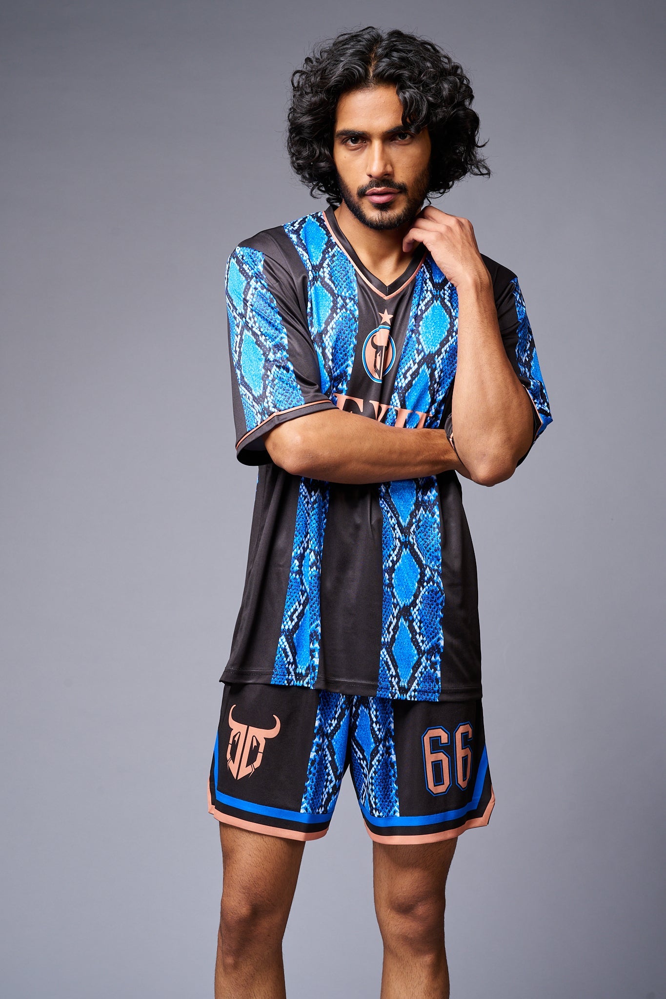 Devil Printed Snake Design Blue & Black Co-ord Set for Men - Go Devil