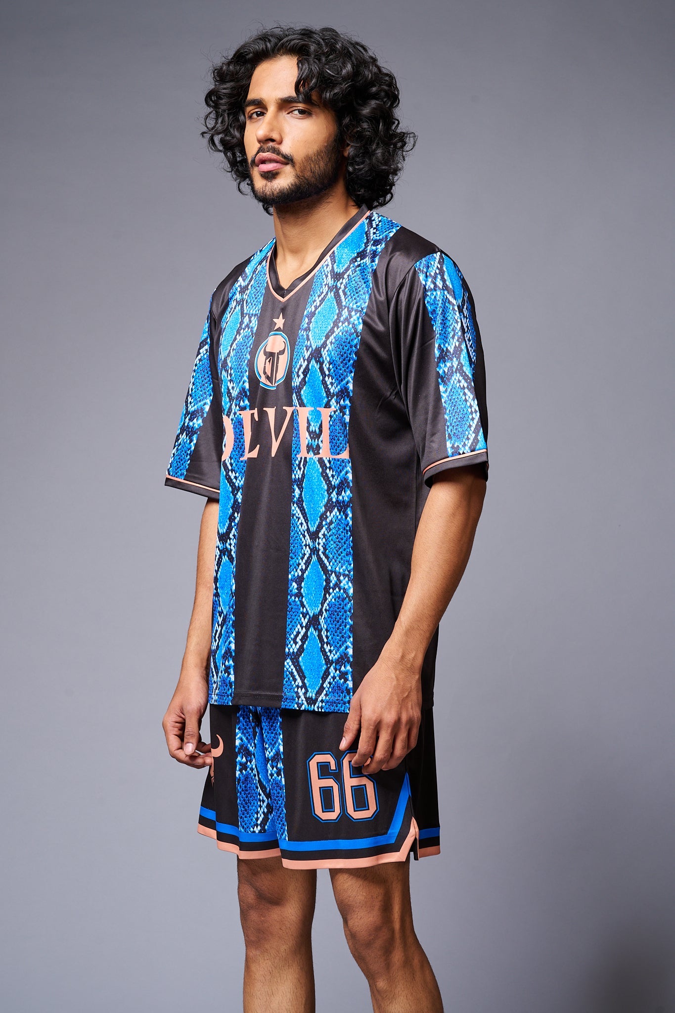 Devil Printed Snake Design Blue & Black Co-ord Set for Men - Go Devil