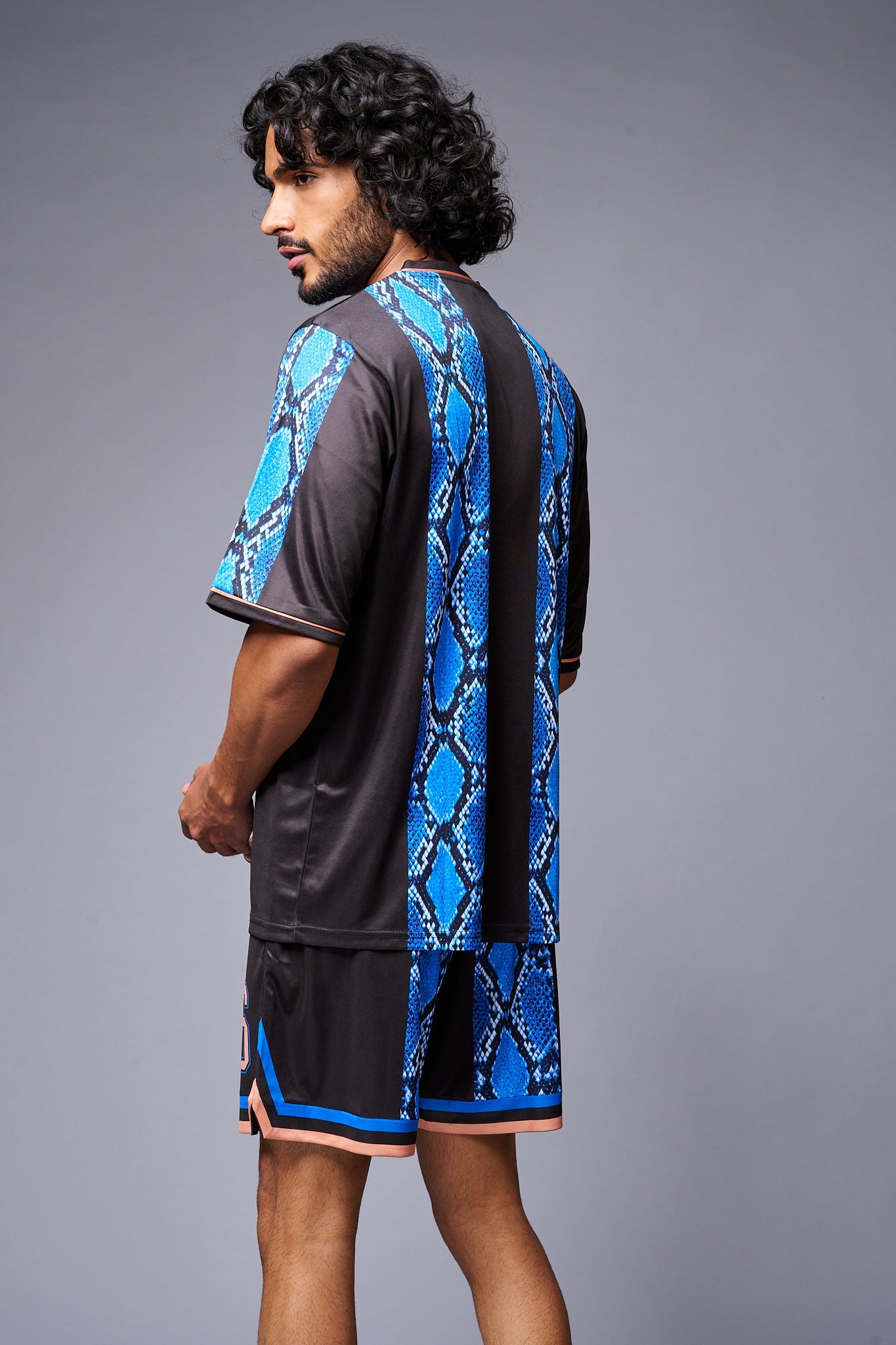 Devil Printed Snake Design Blue & Black Co-ord Set for Men - Go Devil