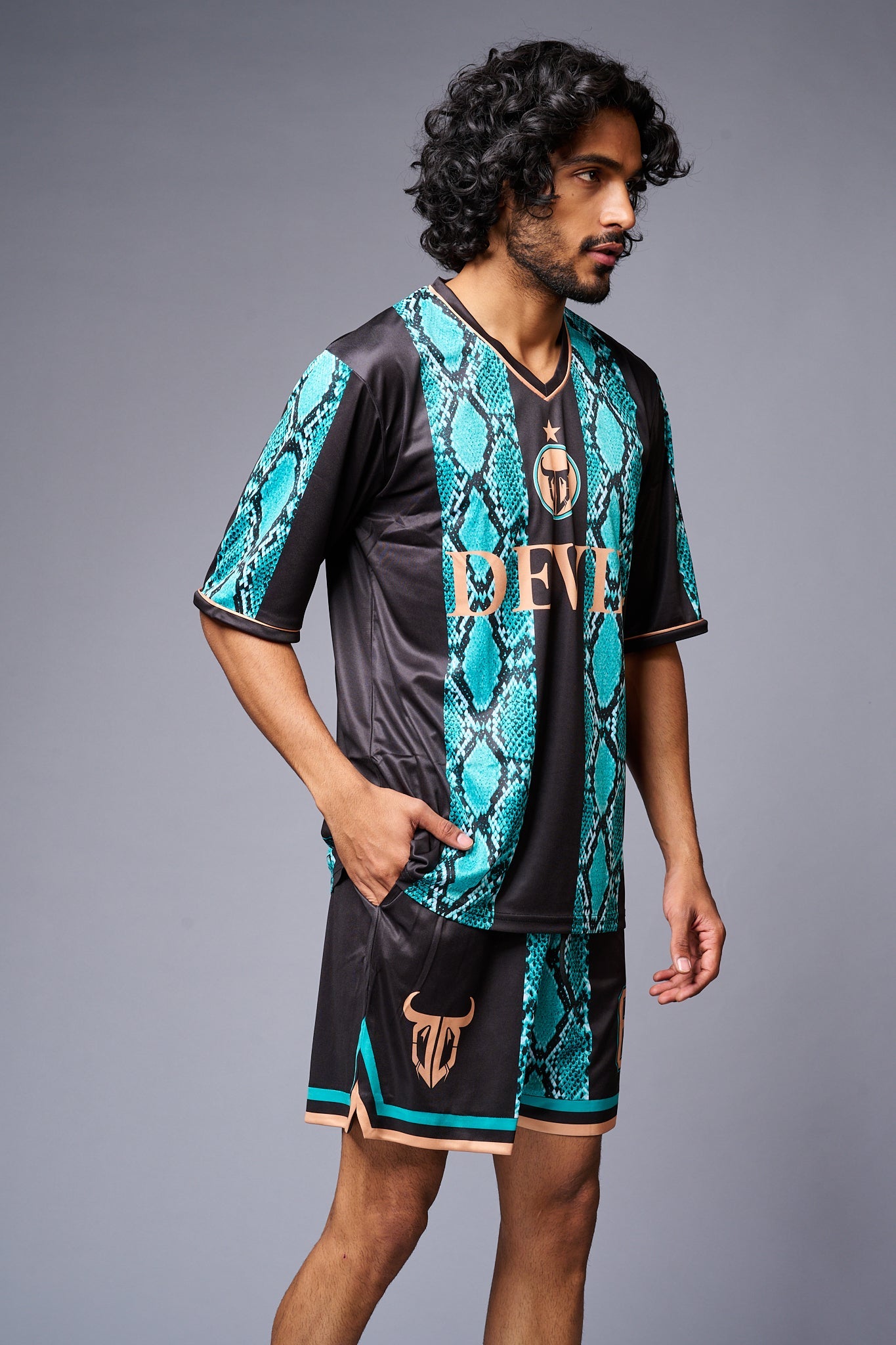Devil Printed Snake Design in Green & Black Co-ord Set for Men - Go Devil