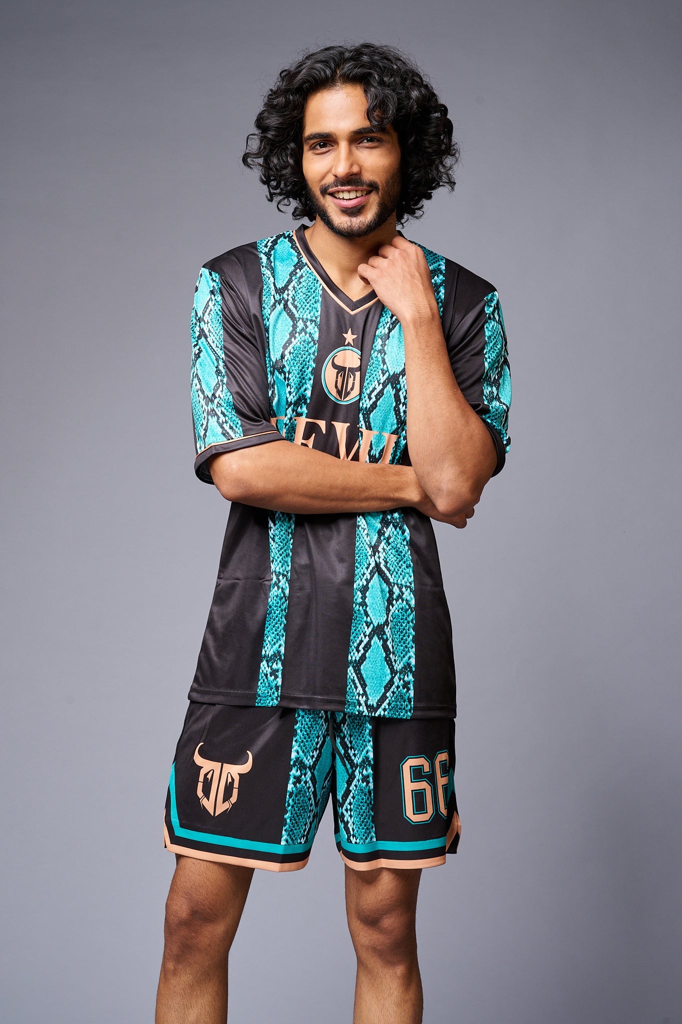 Devil Printed Snake Design in Green & Black Co-ord Set for Men - Go Devil