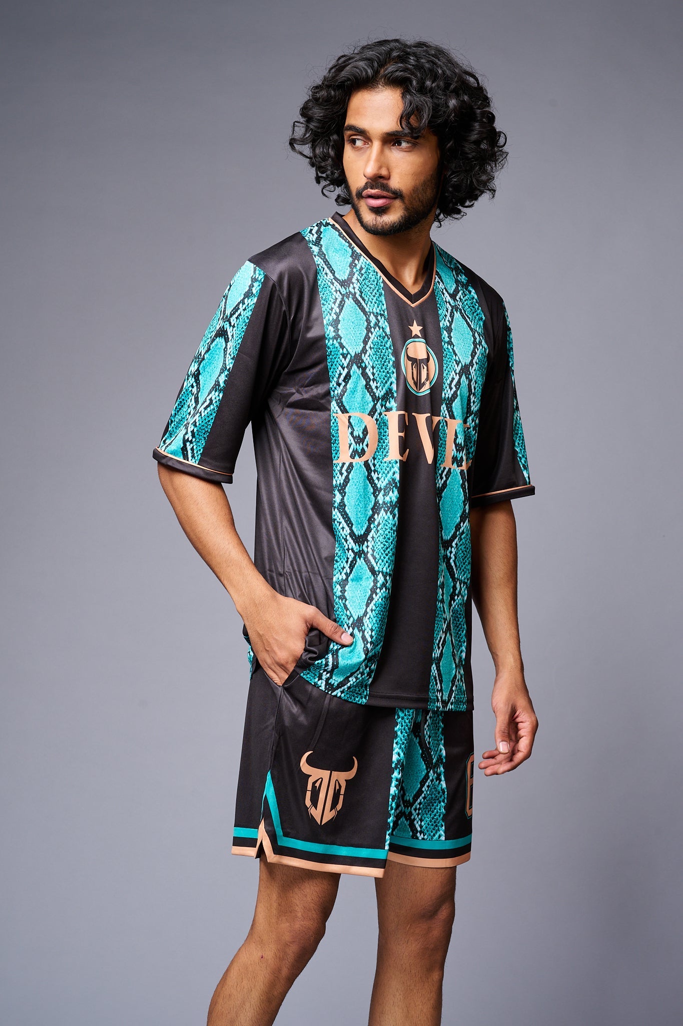 Devil Printed Snake Design in Green & Black Co-ord Set for Men - Go Devil