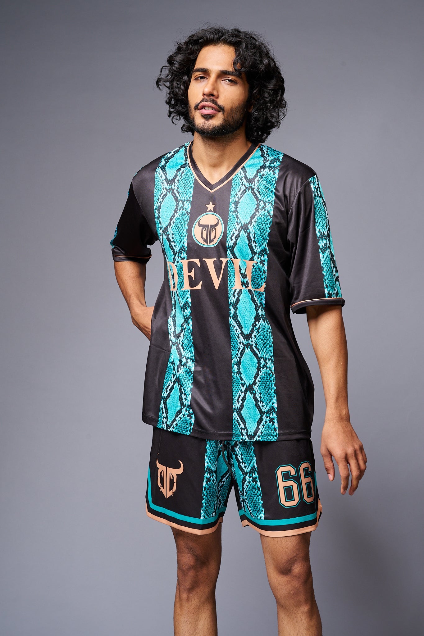 Devil Printed Snake Design in Green & Black Co-ord Set for Men - Go Devil