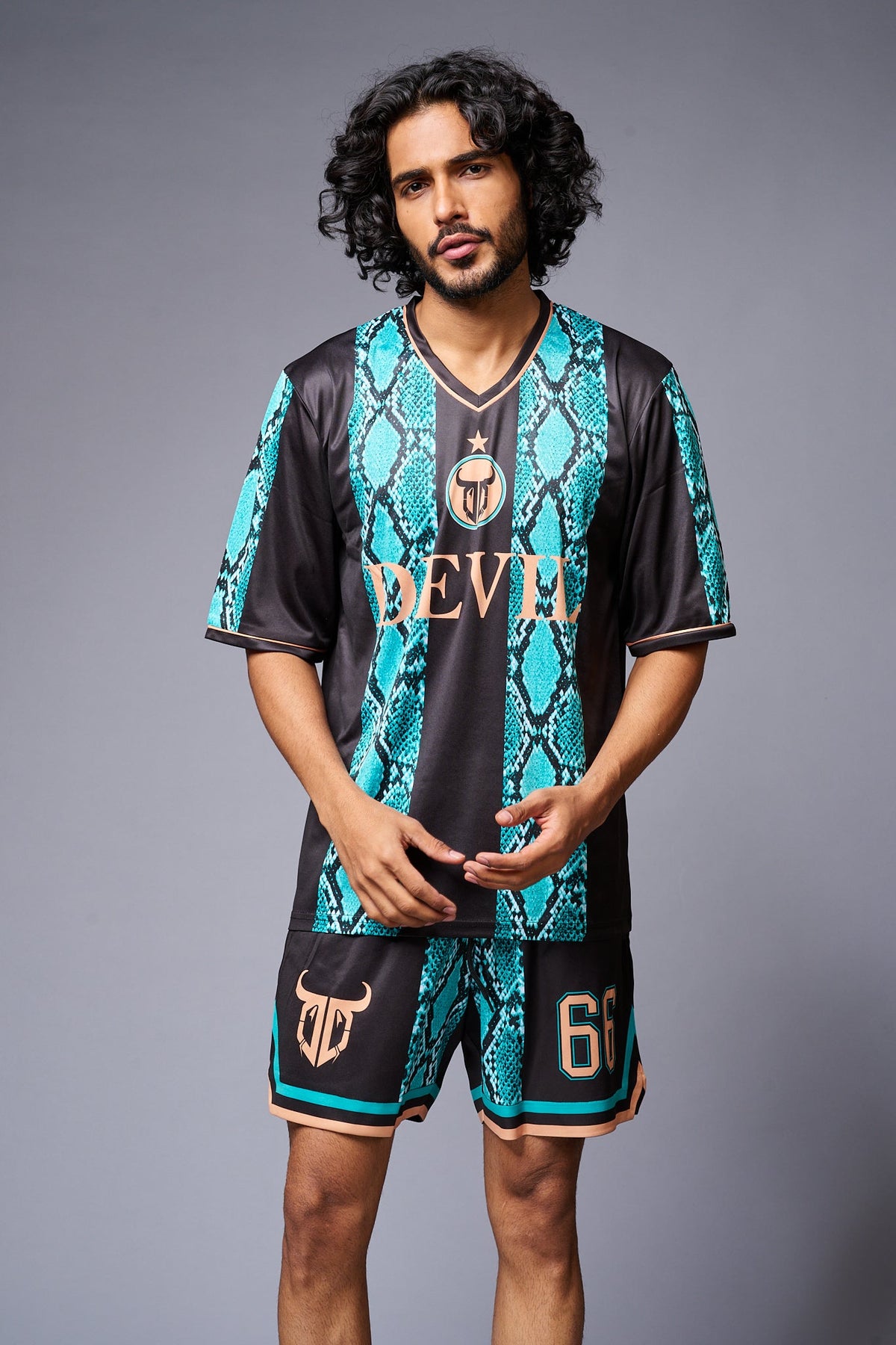 Devil Printed Snake Design in Green & Black Co-ord Set for Men - Go Devil