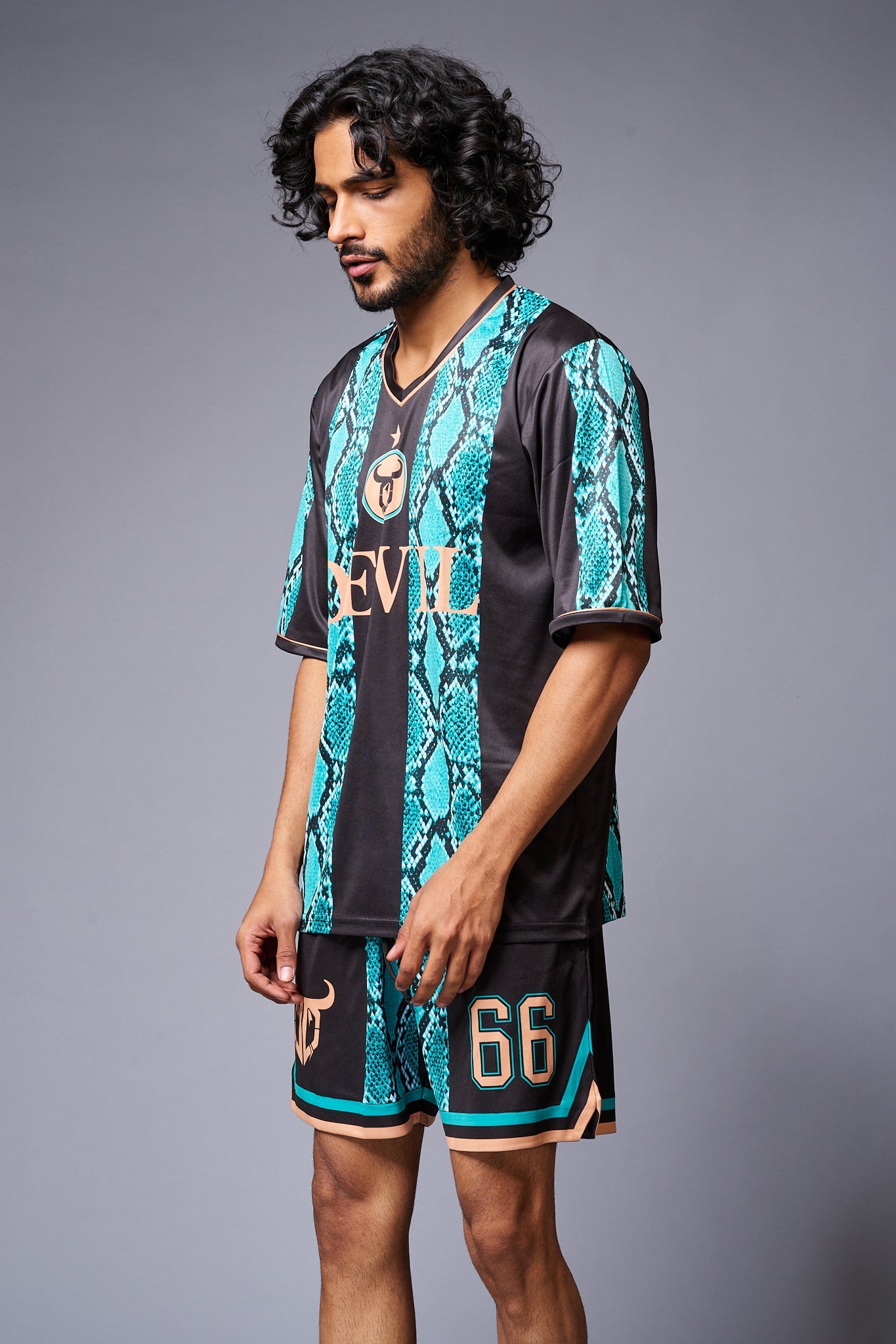 Devil Printed Snake Design in Green & Black Co-ord Set for Men - Go Devil
