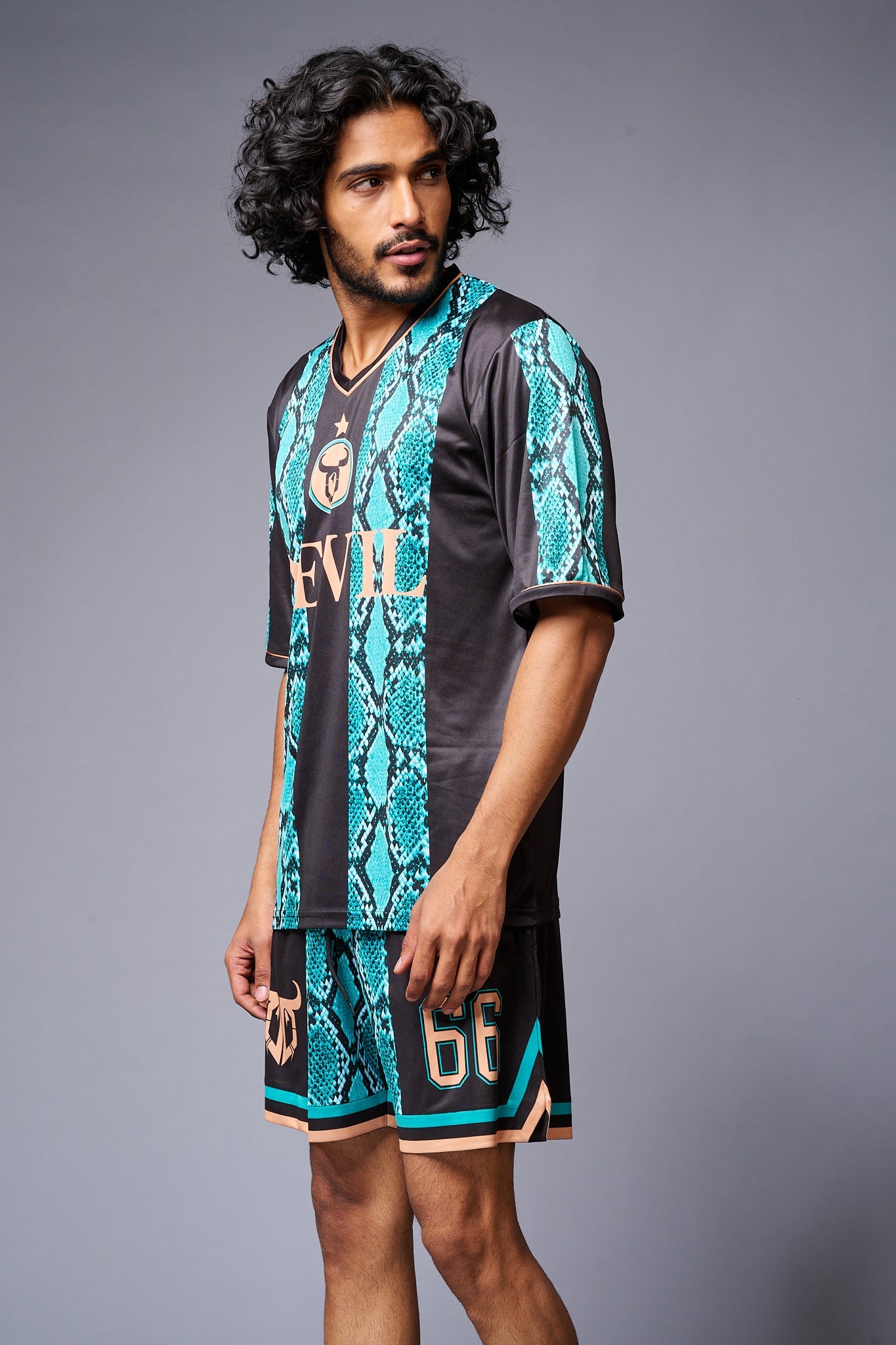 Devil Printed Snake Design in Green & Black Co-ord Set for Men - Go Devil