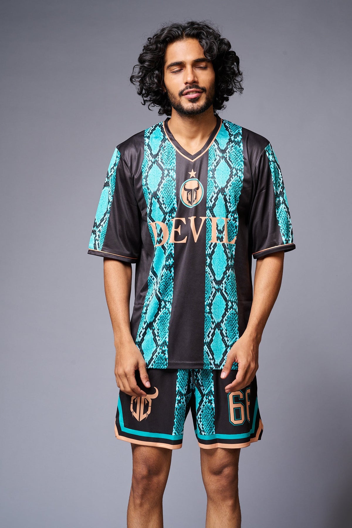 Devil Printed Snake Design in Green & Black Co-ord Set for Men - Go Devil