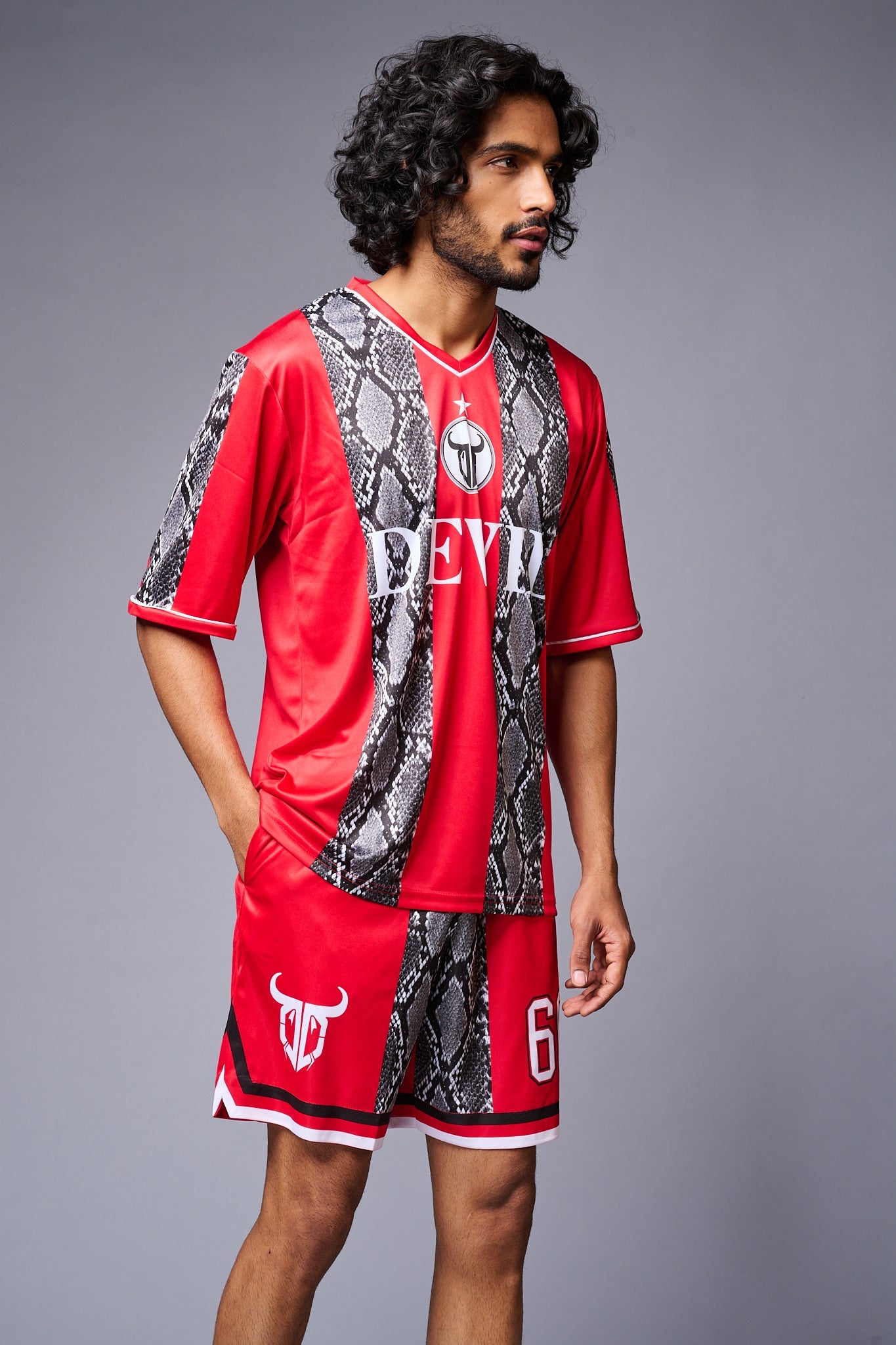 Devil Printed Snake Design Red & Black Co-ord Set for Men - Go Devil