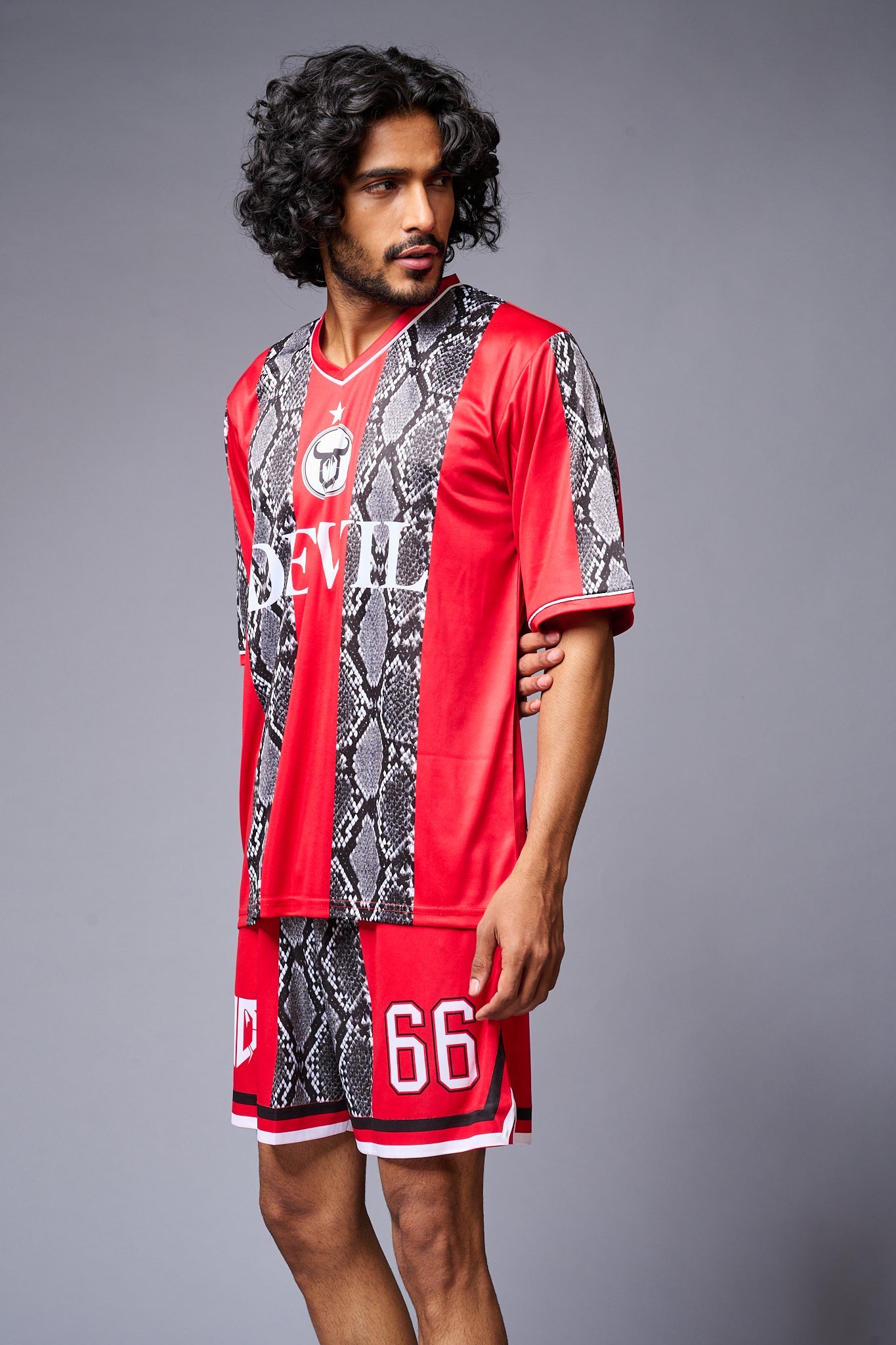 Devil Printed Snake Design Red & Black Co-ord Set for Men - Go Devil