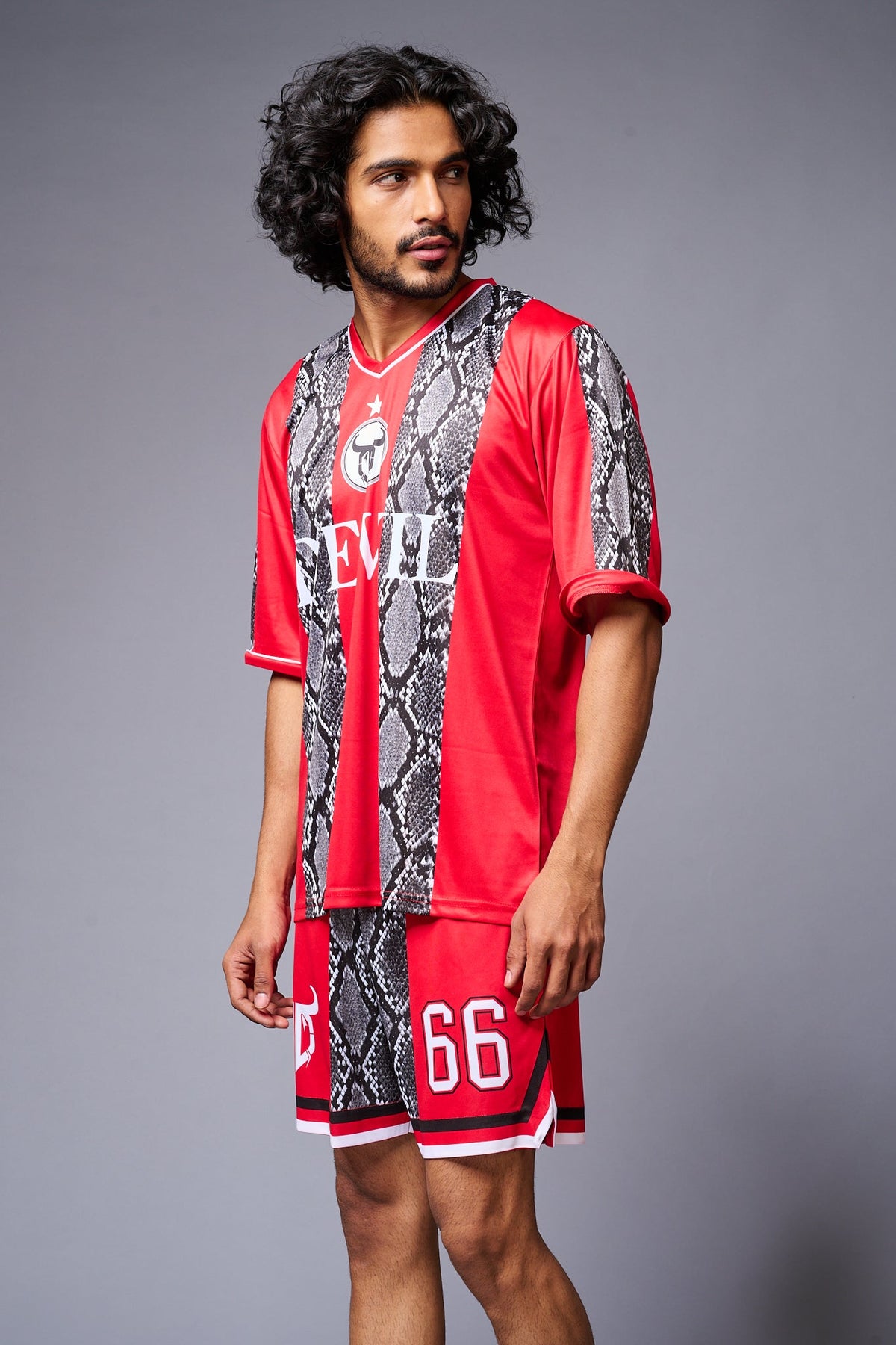 Devil Printed Snake Design Red & Black Co-ord Set for Men - Go Devil