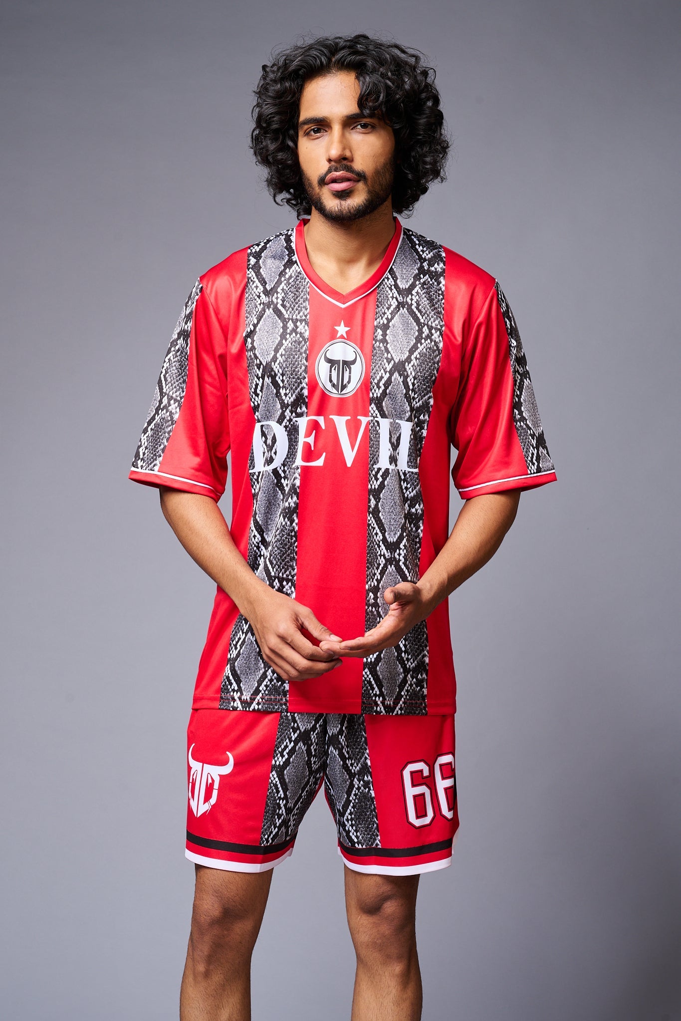 Devil Printed Snake Design Red & Black Co-ord Set for Men - Go Devil