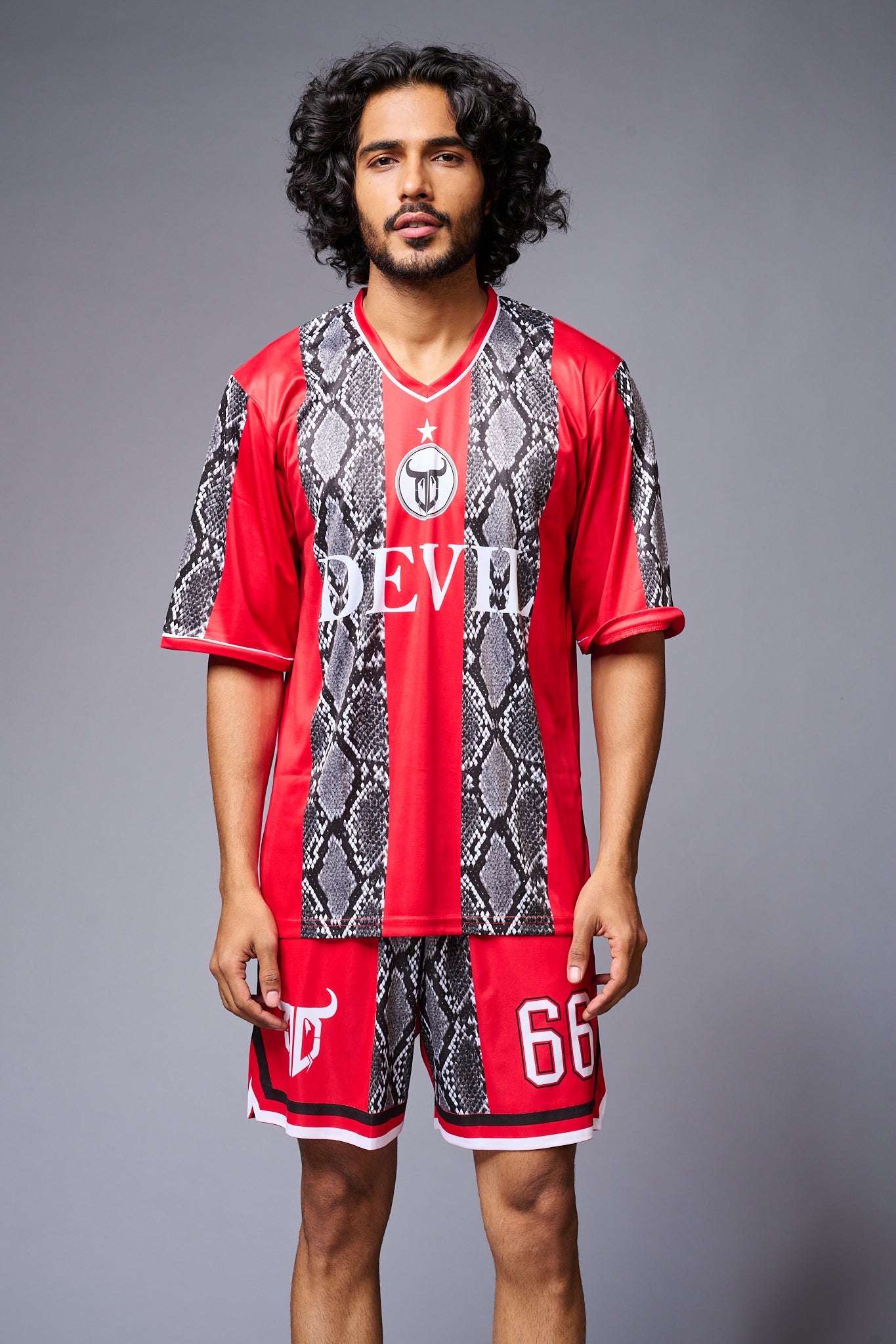 Devil Printed Snake Design Red & Black Co-ord Set for Men - Go Devil