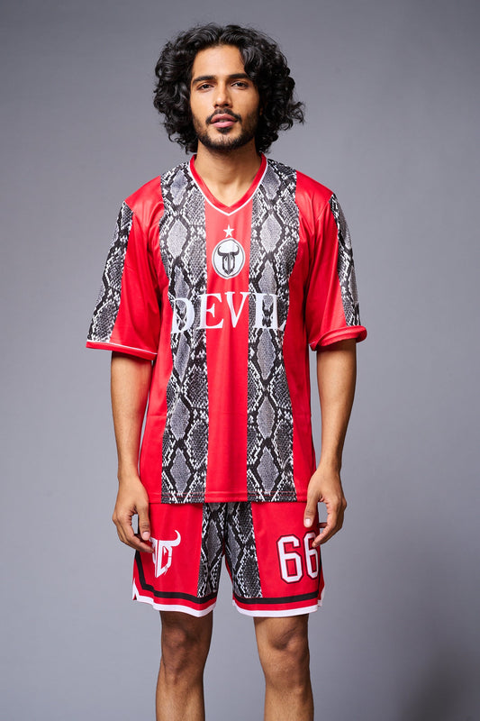 Devil Printed Snake Design Red & Black Co-ord Set for Men - Go Devil 1365