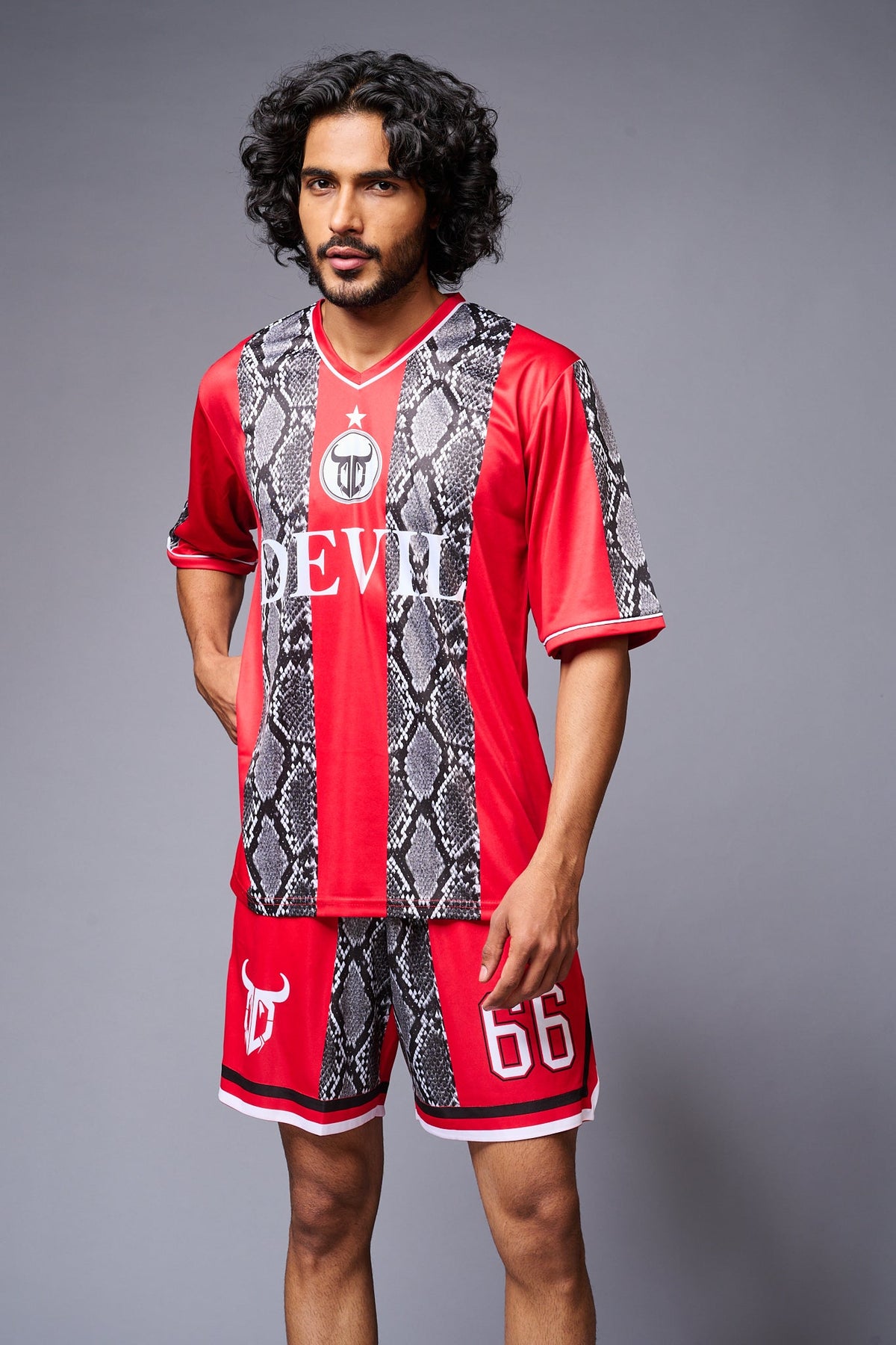 Devil Printed Snake Design Red & Black Co-ord Set for Men - Go Devil