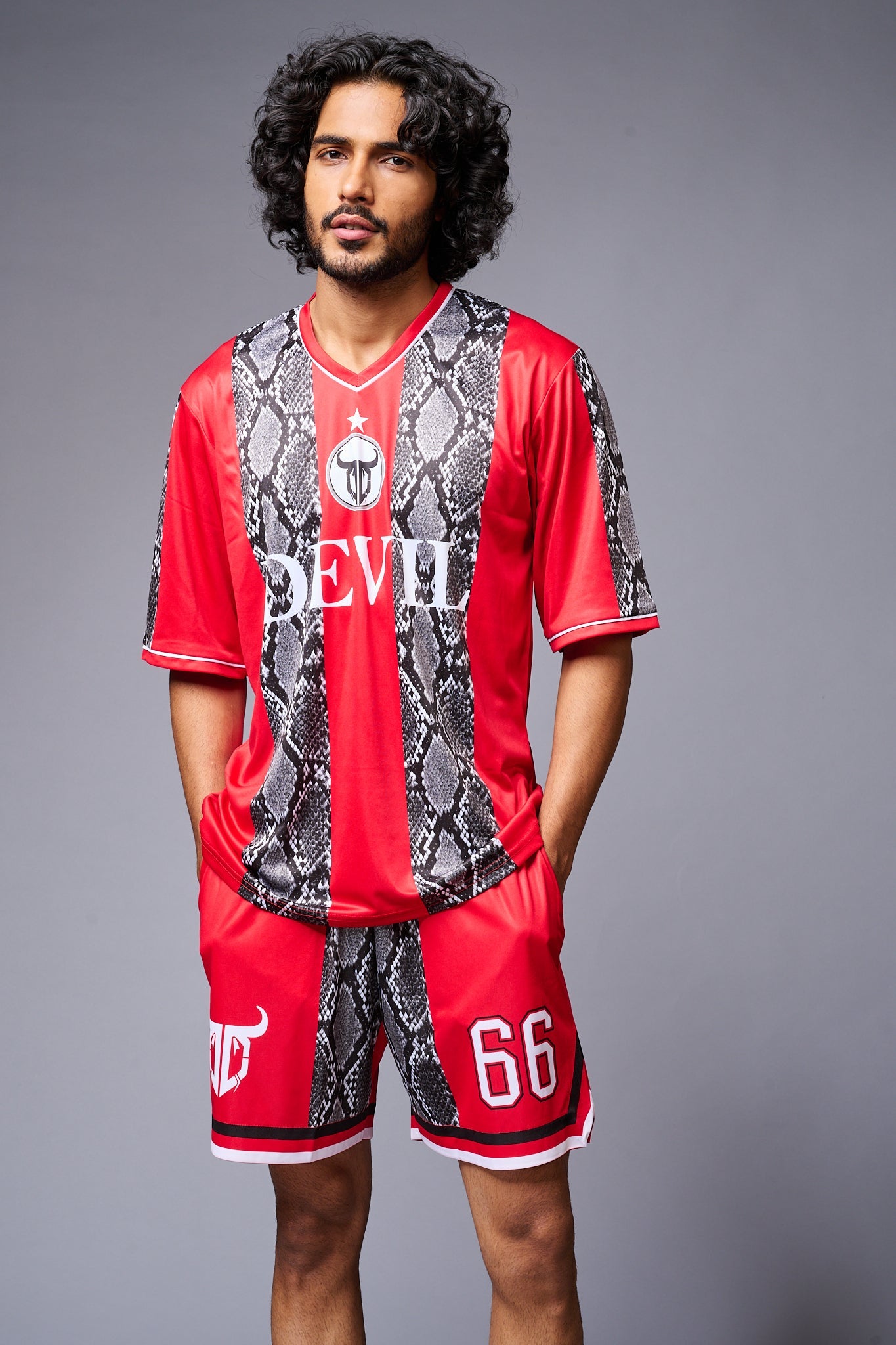 Devil Printed Snake Design Red & Black Co-ord Set for Men - Go Devil