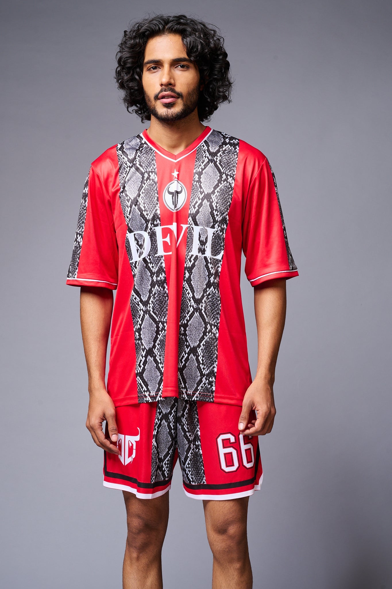 Devil Printed Snake Design Red & Black Co-ord Set for Men - Go Devil