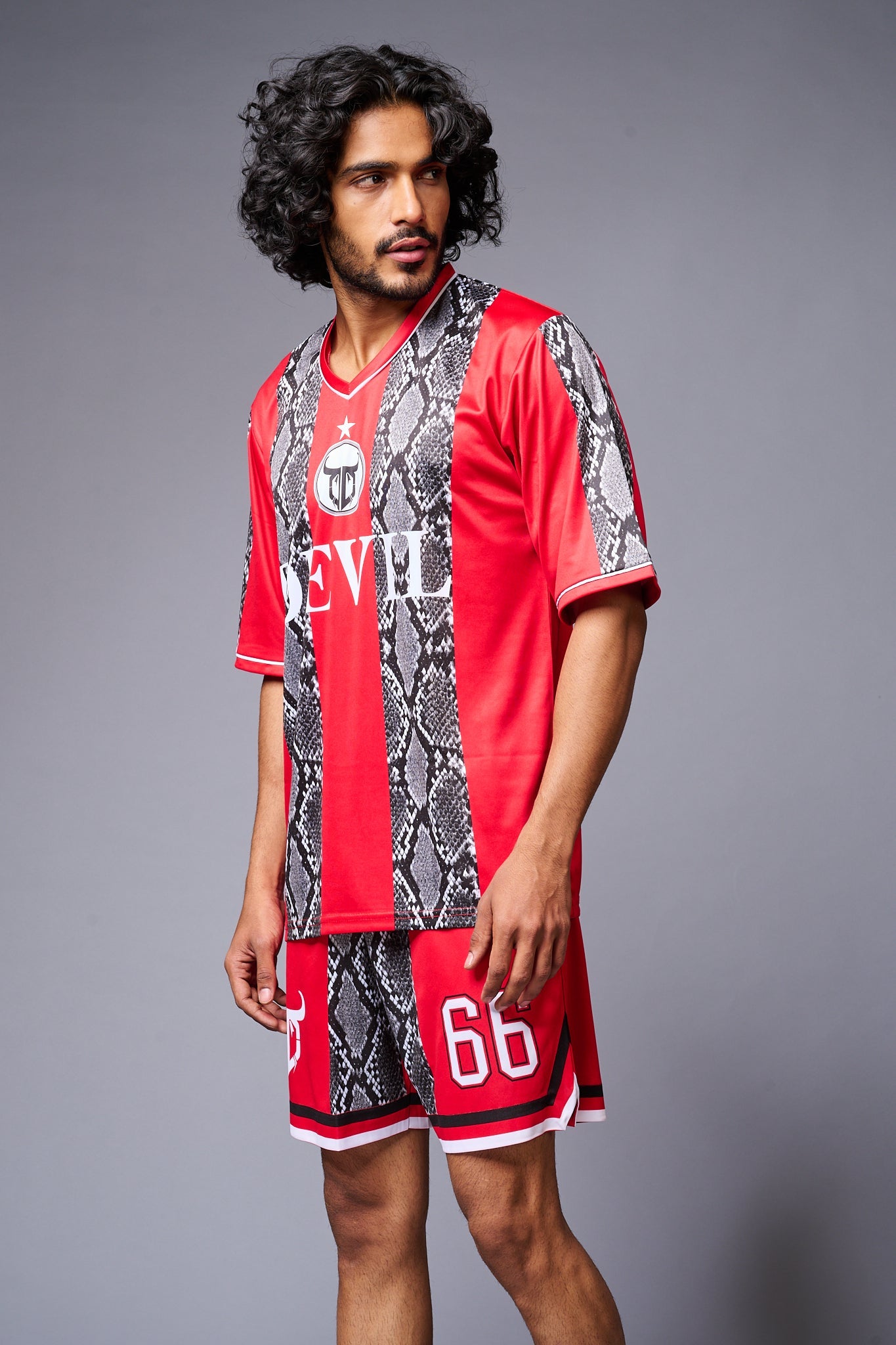 Devil Printed Snake Design Red & Black Co-ord Set for Men - Go Devil