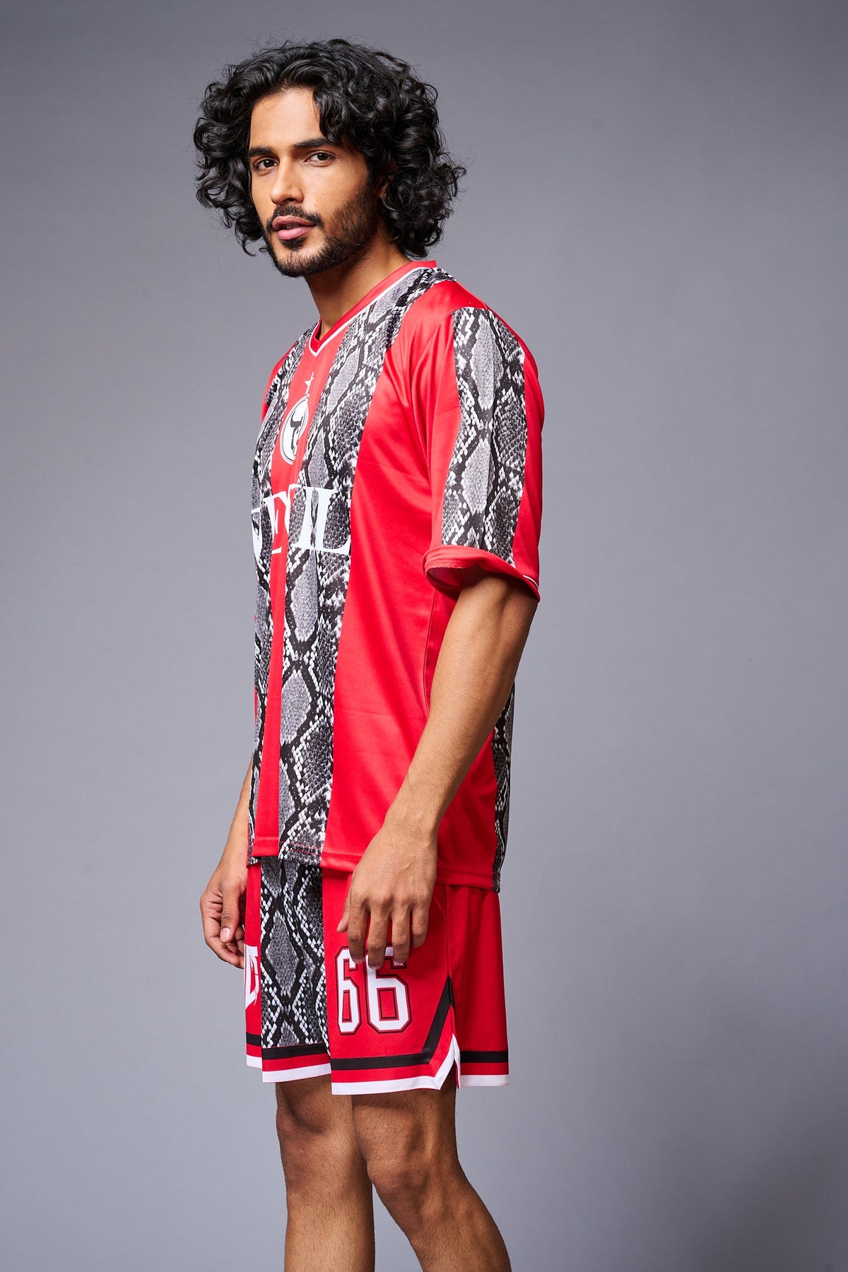 Devil Printed Snake Design Red & Black Co-ord Set for Men - Go Devil