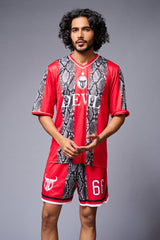 Devil Printed Snake Design Red & Black Co-ord Set for Men - Go Devil