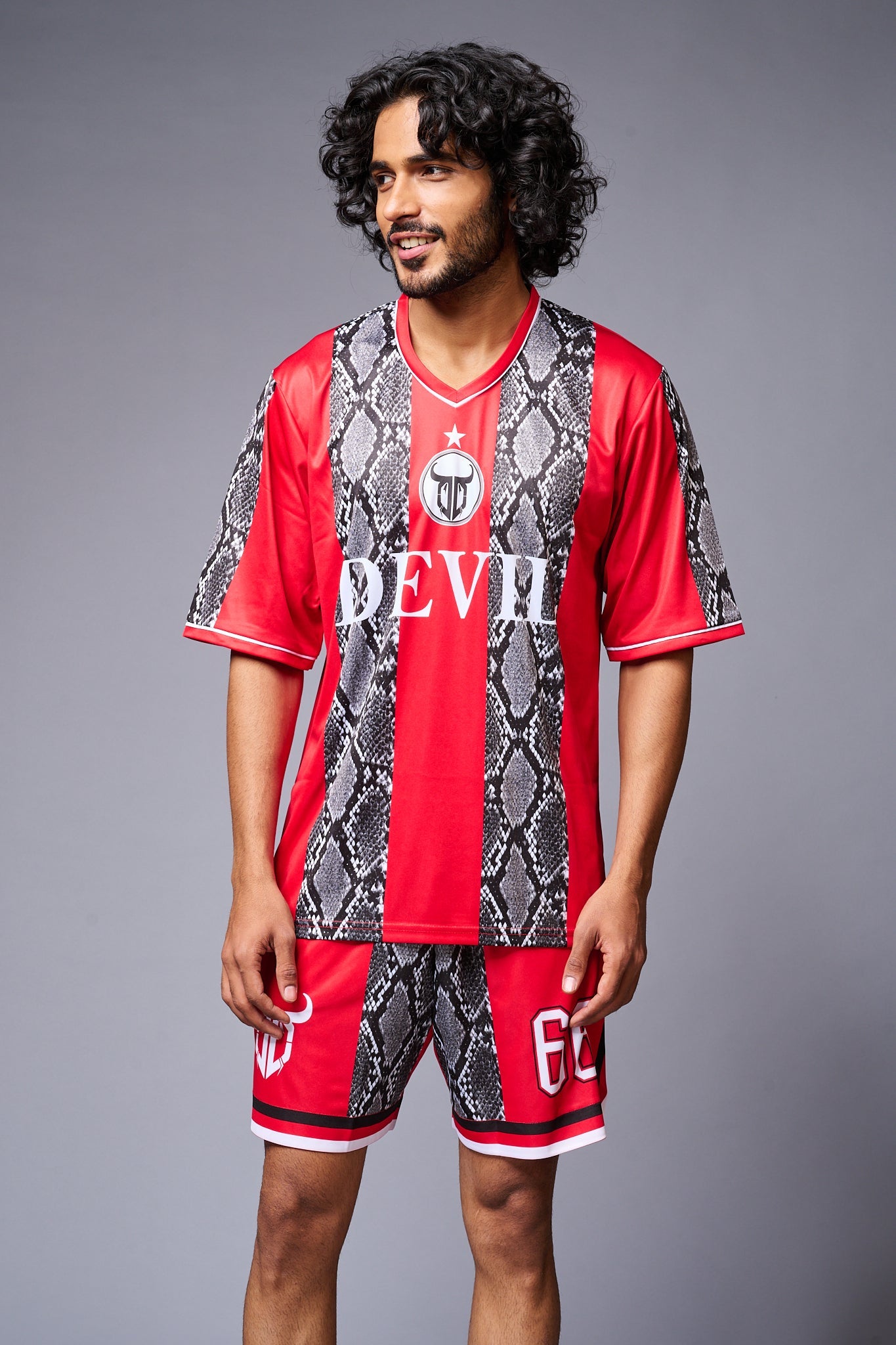 Devil Printed Snake Design Red & Black Co-ord Set for Men - Go Devil