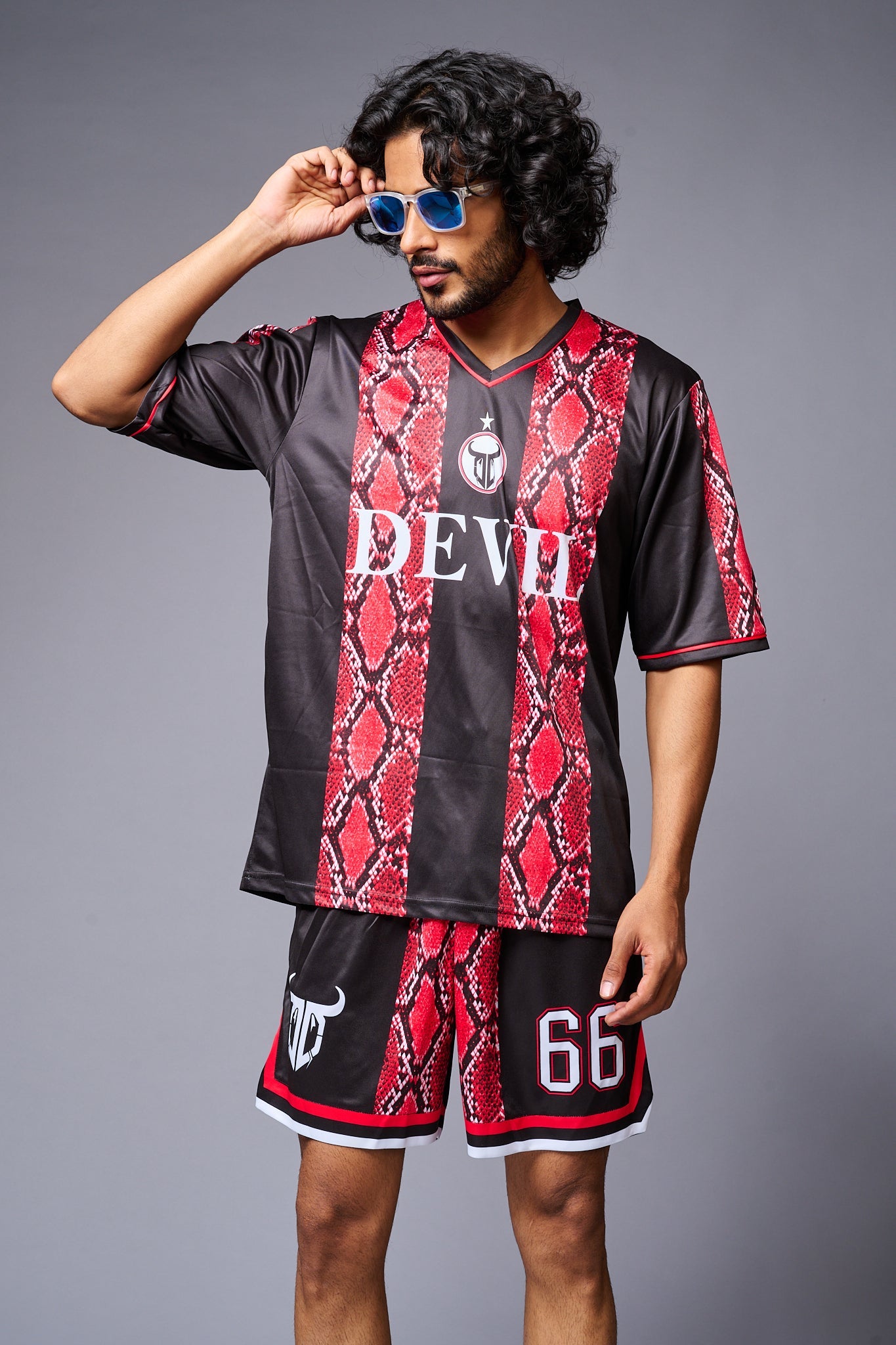 Devil Printed Snake Design Red & Black Premium Co-ord Set for Men - Go Devil