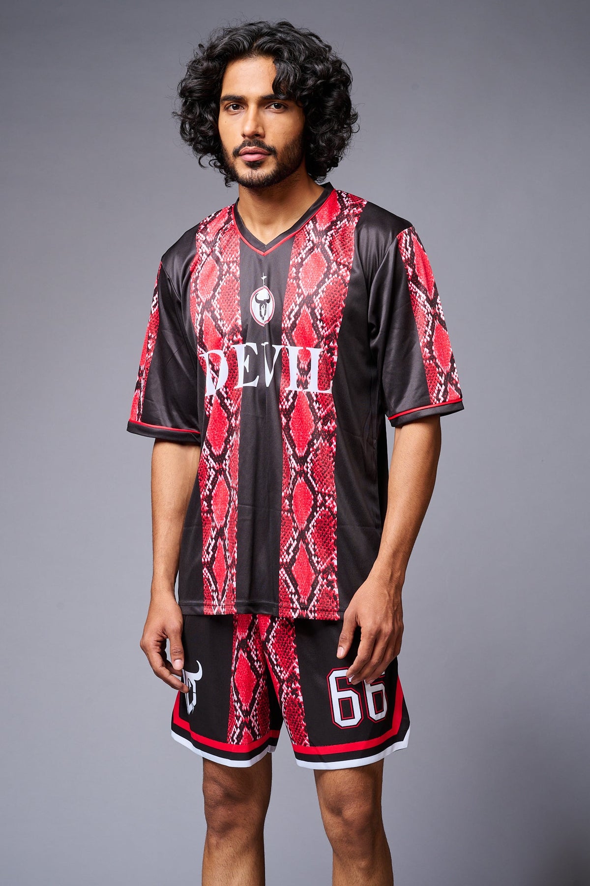 Devil Printed Snake Design Red & Black Premium Co-ord Set for Men - Go Devil