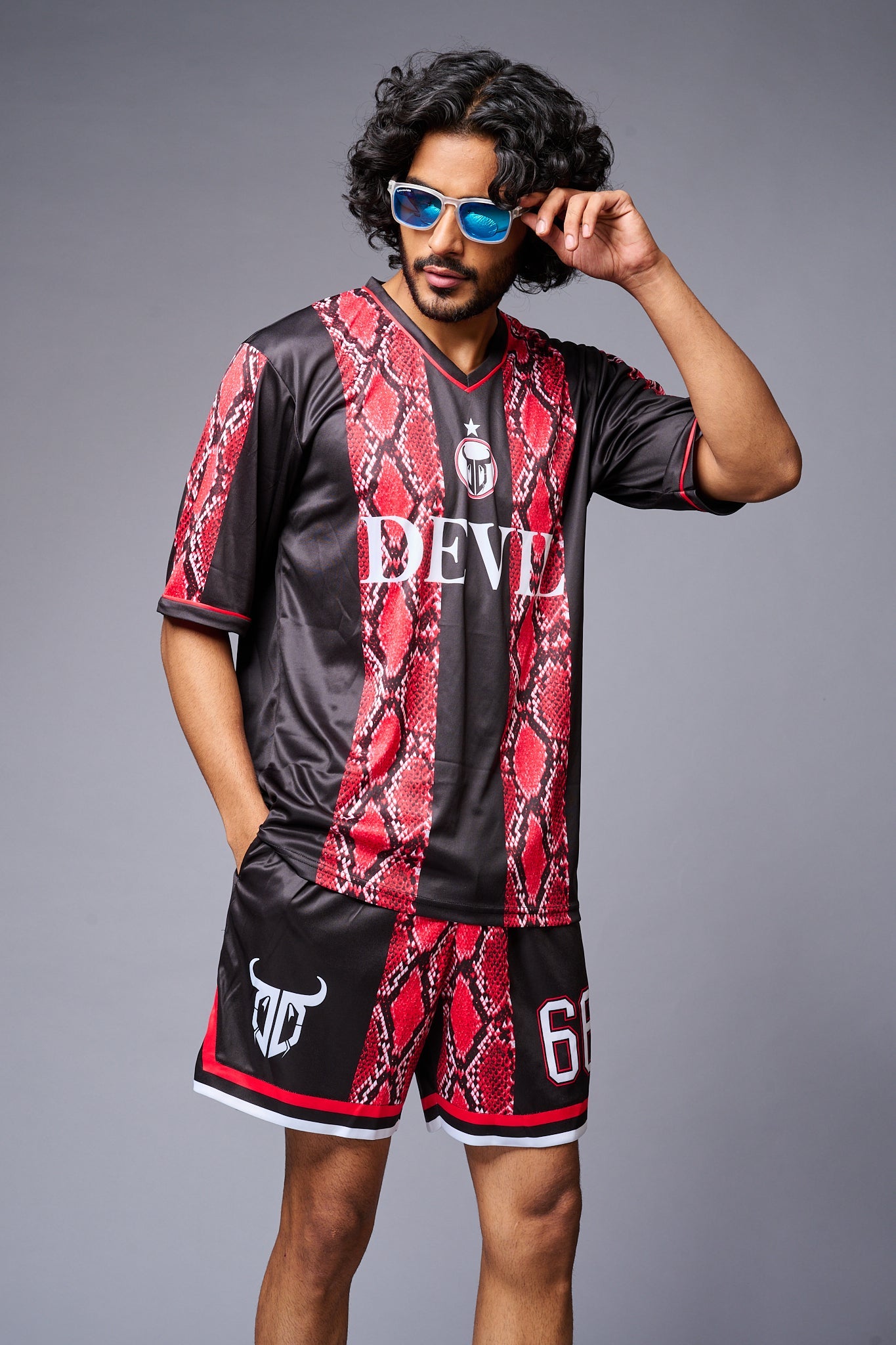 Devil Printed Snake Design Red & Black Premium Co-ord Set for Men - Go Devil