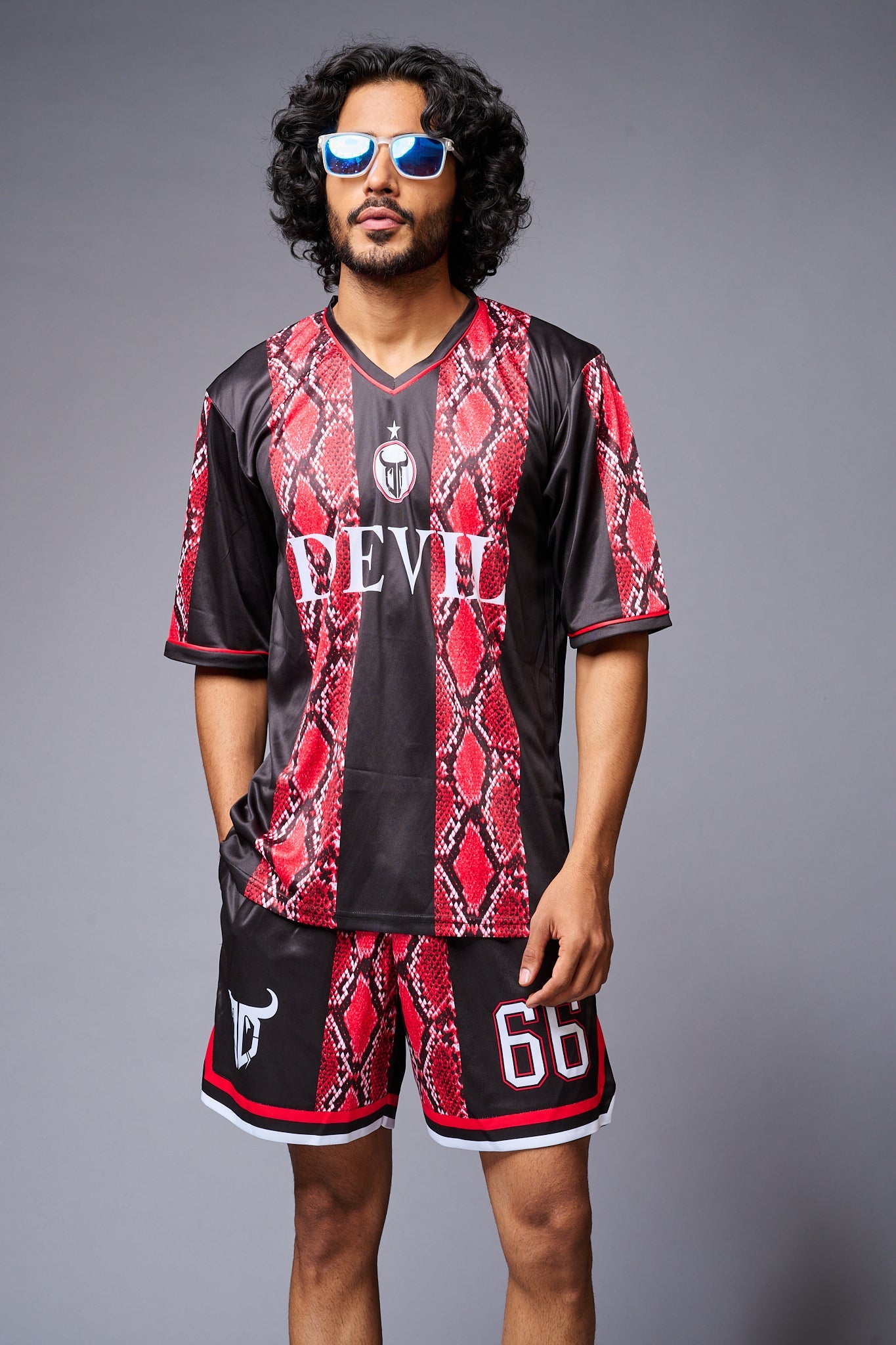 Devil Printed Snake Design Red & Black Premium Co-ord Set for Men - Go Devil