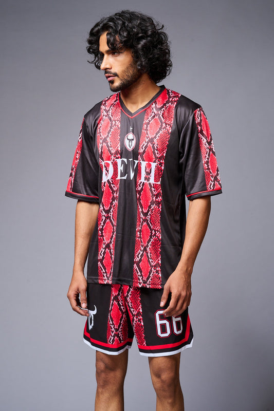 Devil Printed Snake Design Red & Black Premium Co-ord Set for Men - Go Devil