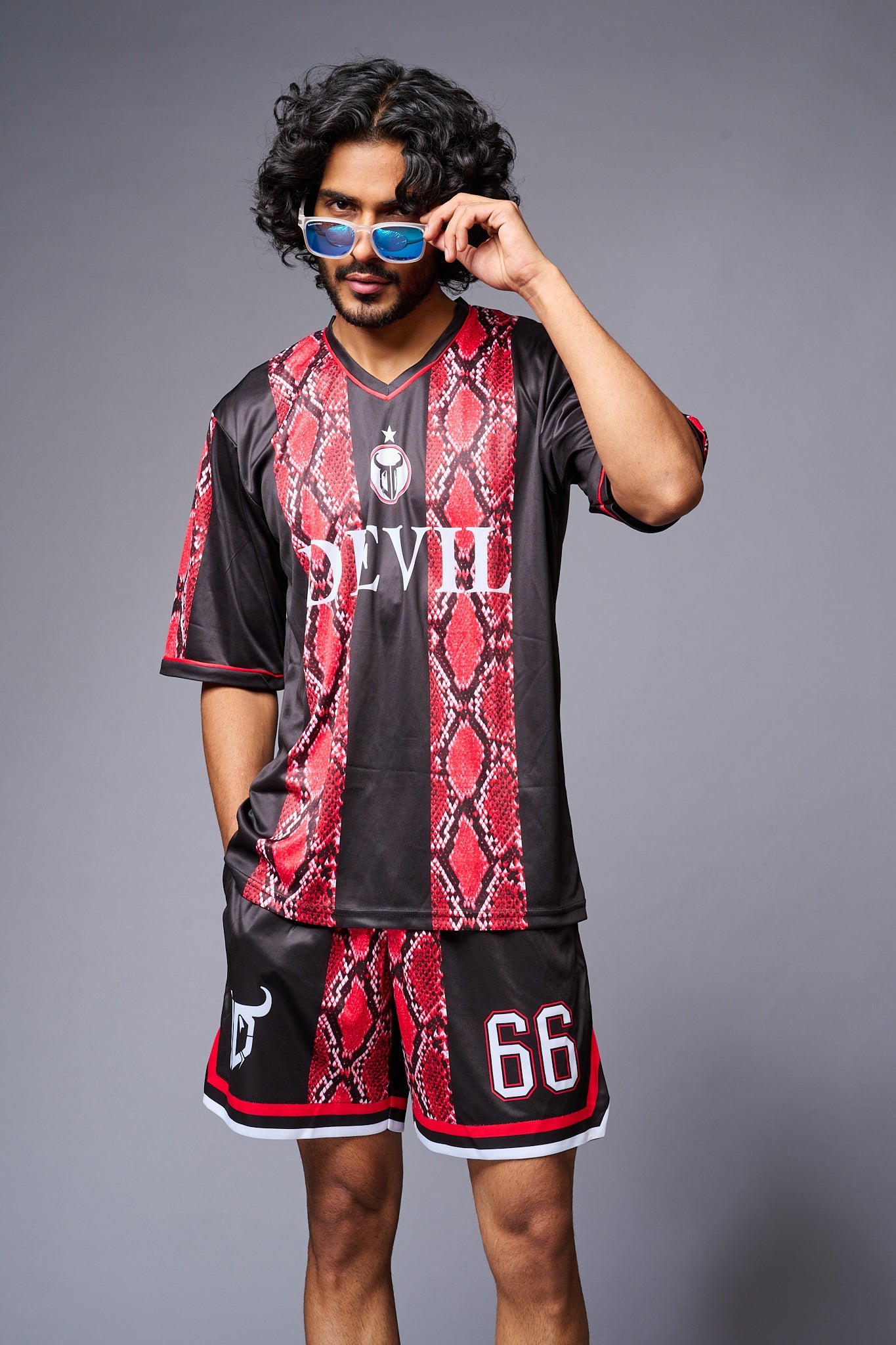 Devil Printed Snake Design Red & Black Premium Co-ord Set for Men - Go Devil