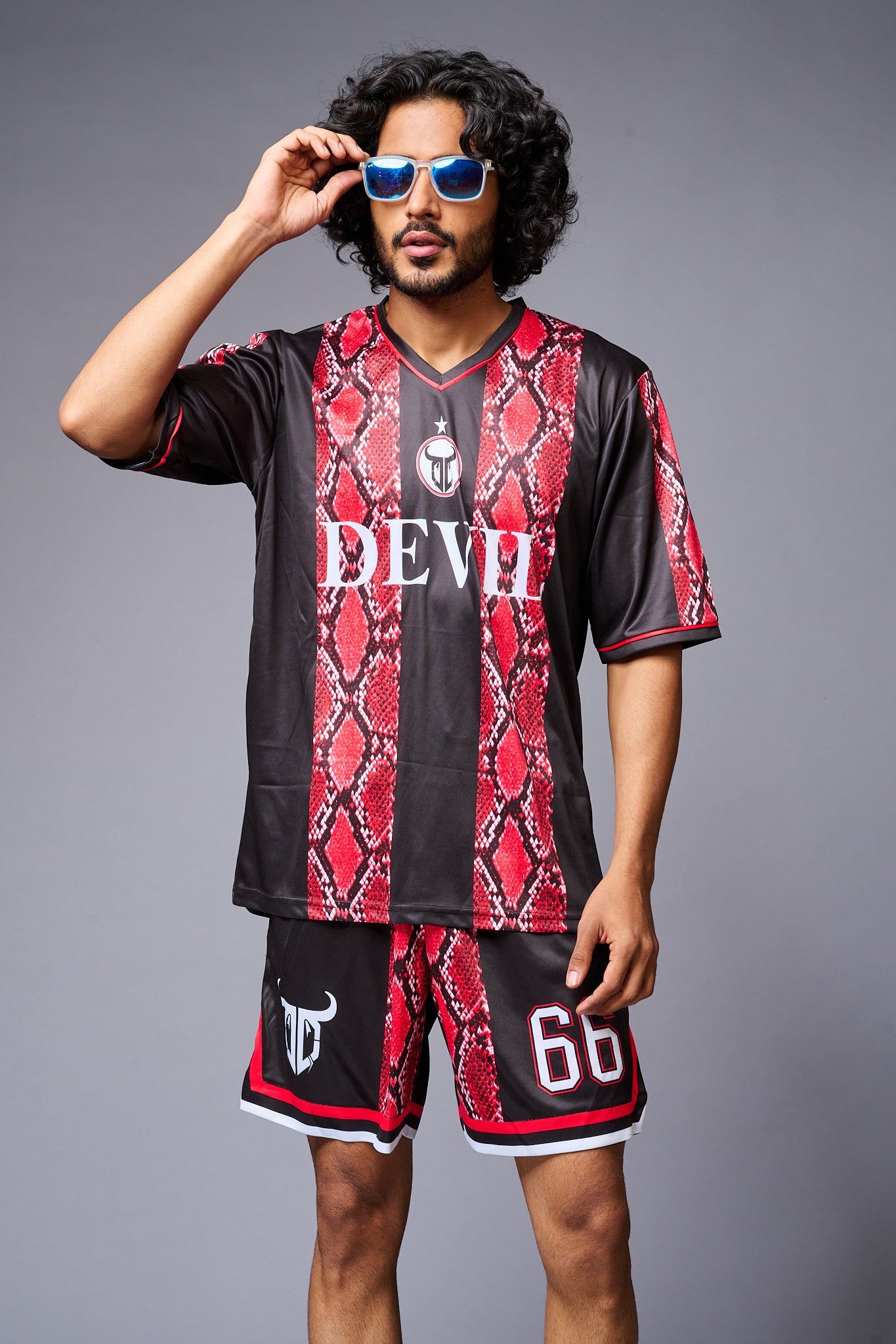 Devil Printed Snake Design Red & Black Premium Co-ord Set for Men - Go Devil