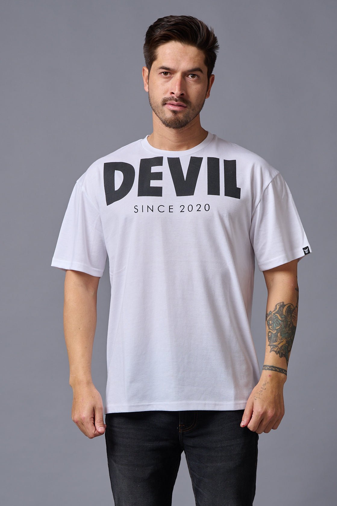 Devil Since 2020 (in Black) Printed White Oversized T-Shirt for Men - Go Devil