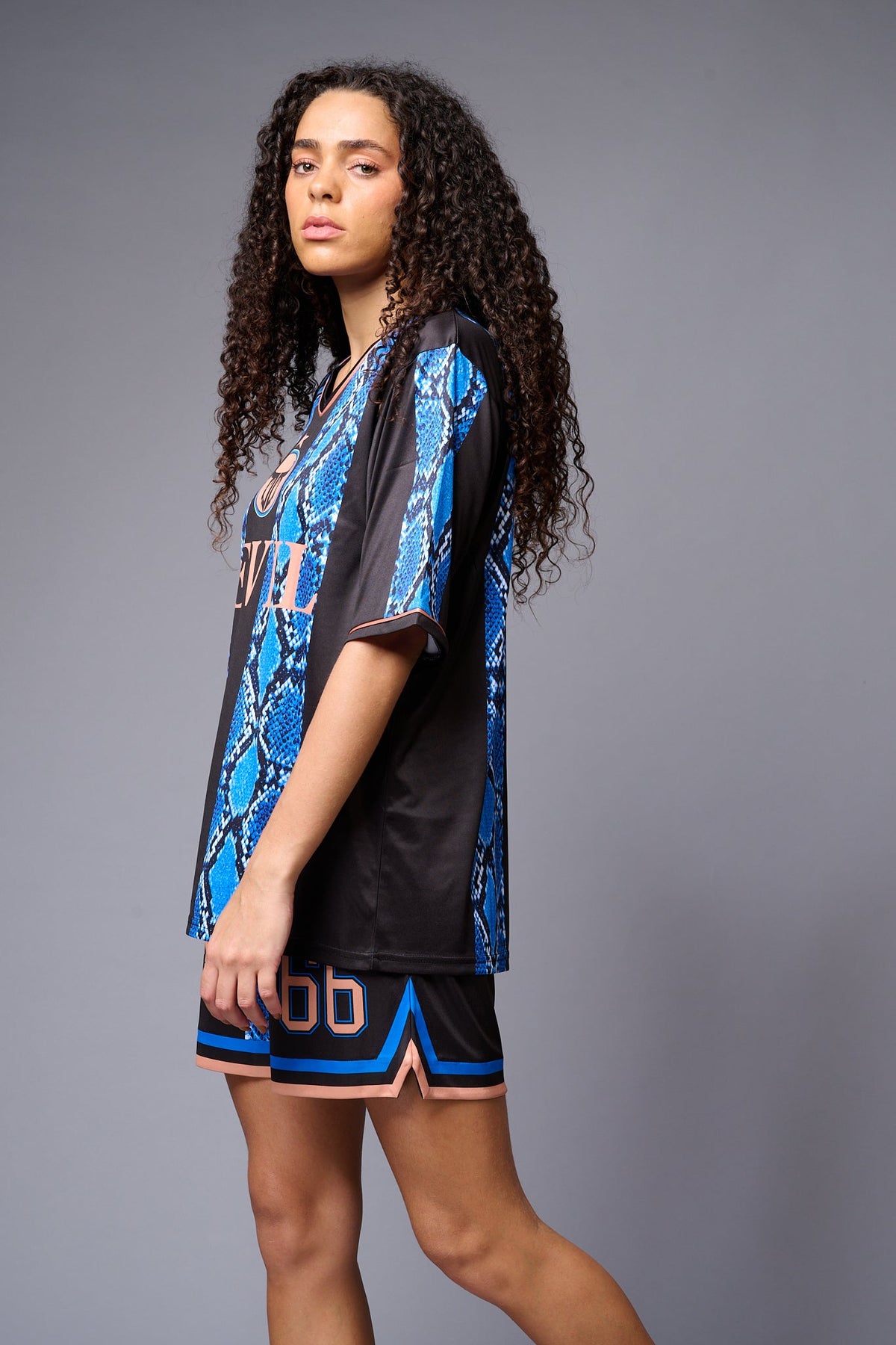 Devil (with logo) Blue & Black Snake Print Co-ord Set for Women - Go Devil