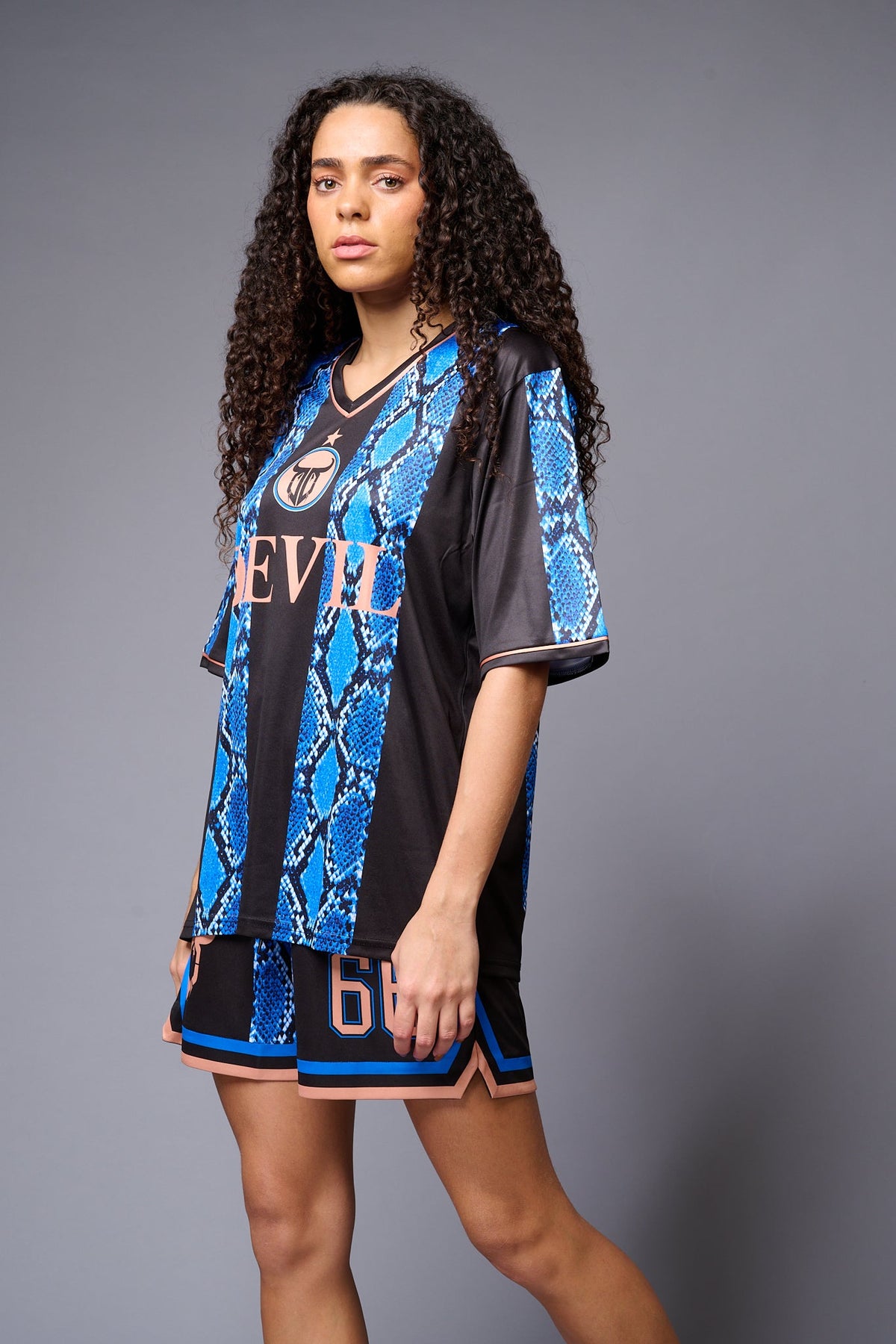 Devil (with logo) Blue & Black Snake Print Co-ord Set for Women - Go Devil