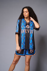 Devil (with logo) Blue & Black Snake Print Co-ord Set for Women - Go Devil