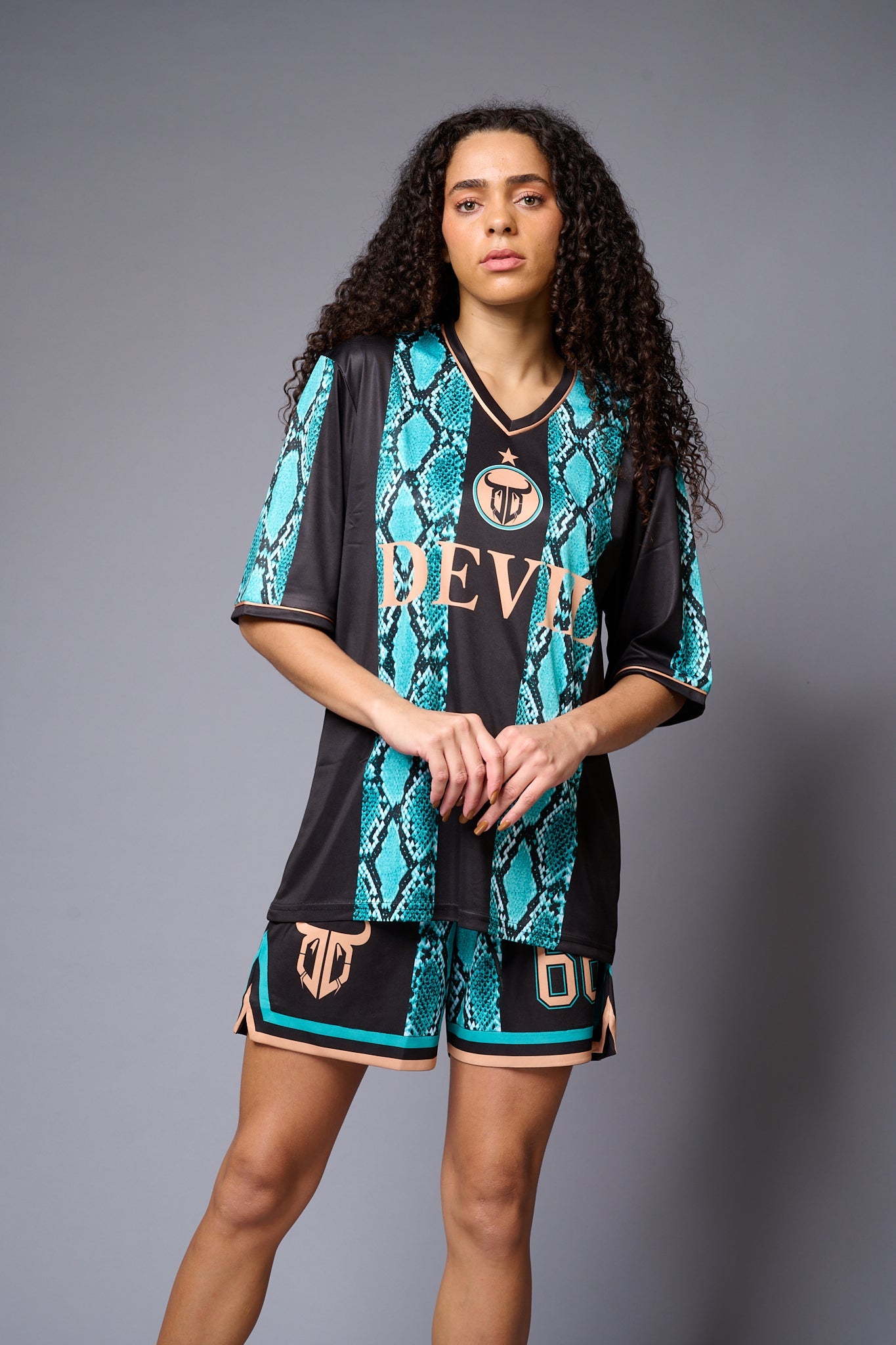 Devil (with logo) Green & Black Snake Print Co-ord Set for Women - Go Devil